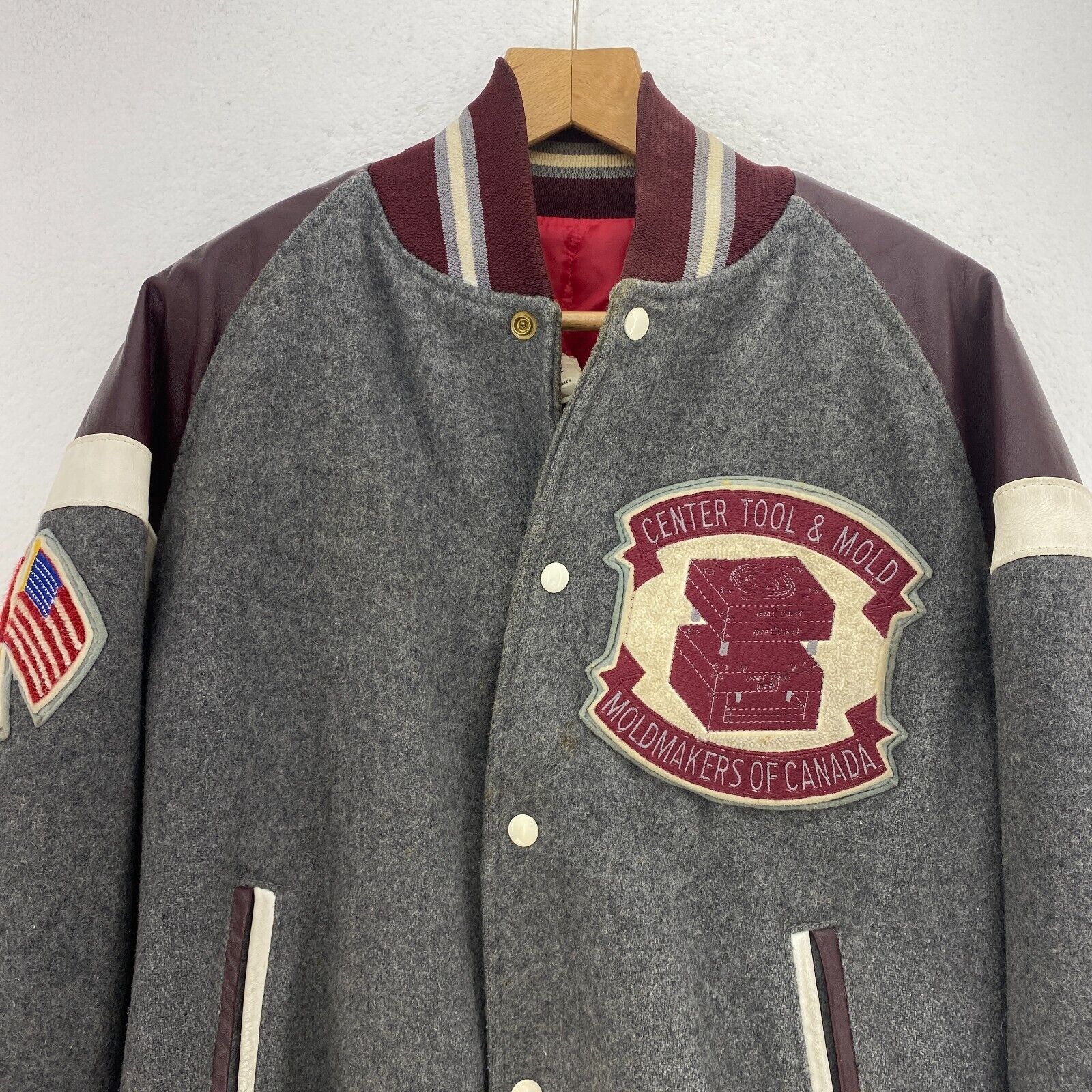 Moldmakers Of Canada Gray Wool Varsity Snap Jacket Size 42
