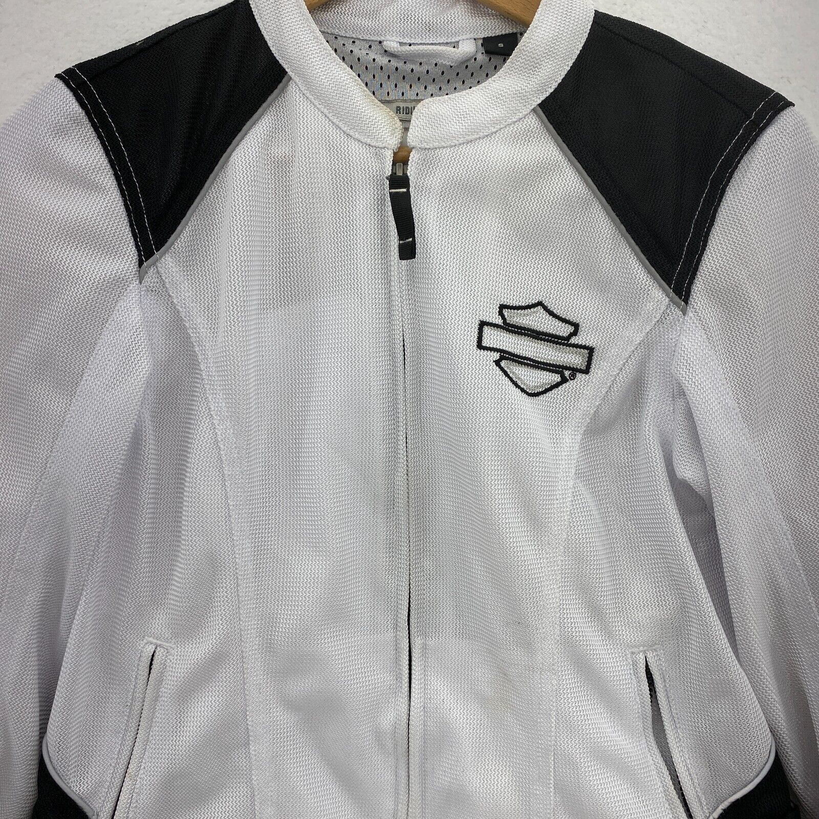 Harley Davidson Motorcycles Women Biker Jacket White Black Size S Air Knit