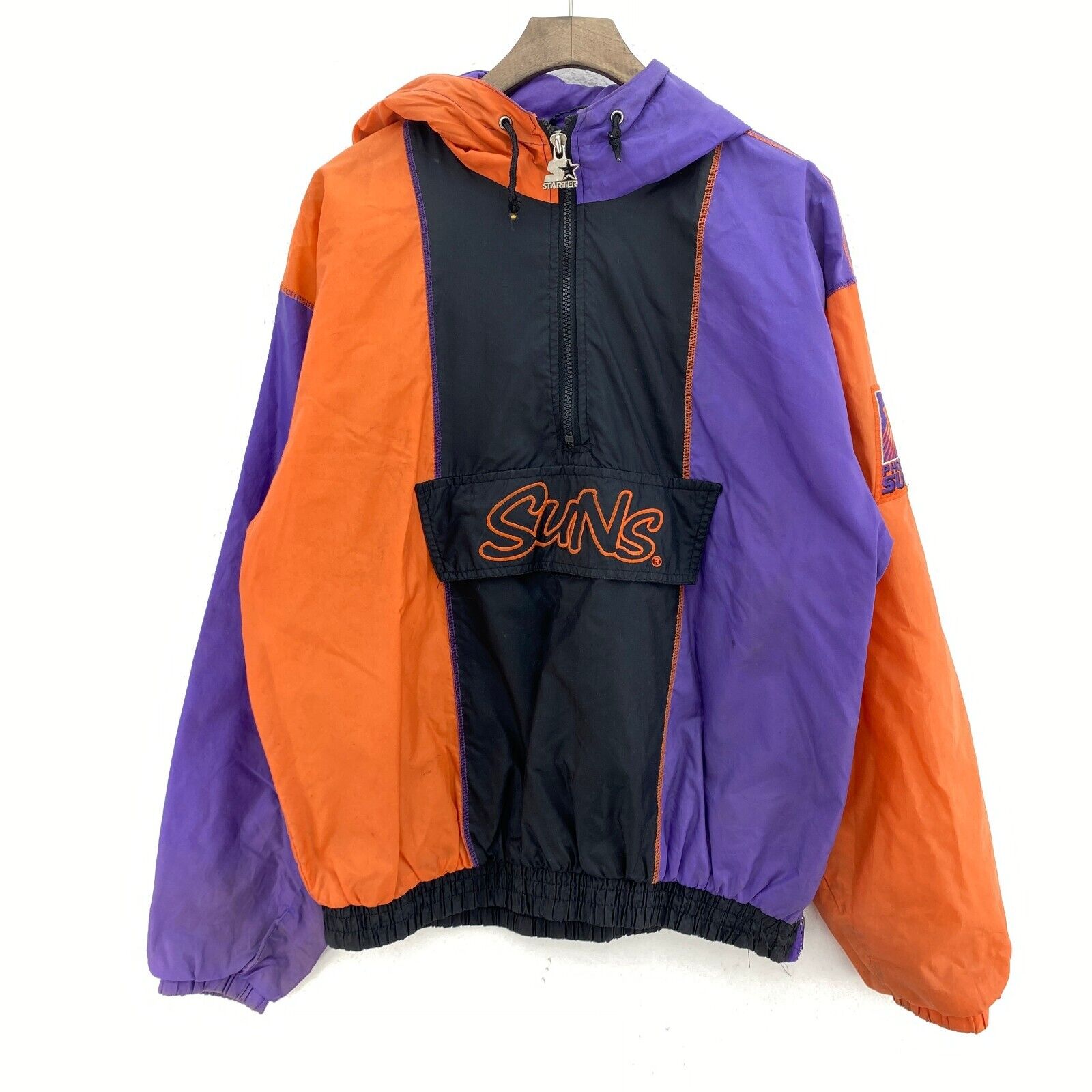 Vintage Starter Phoenix Suns NBA Half Zip Black Hooded Insulated Jacket Size S