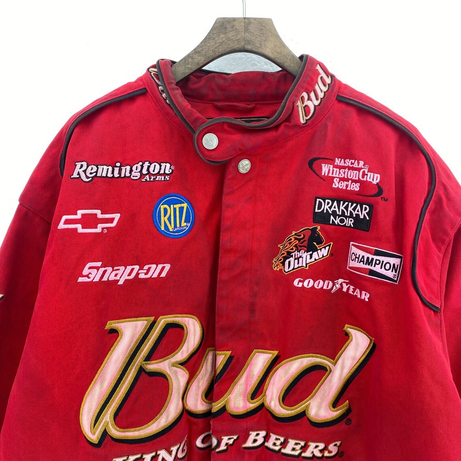Vintage Chase Athentics Budweiser NASCAR Embroidered Jacket Size L Red