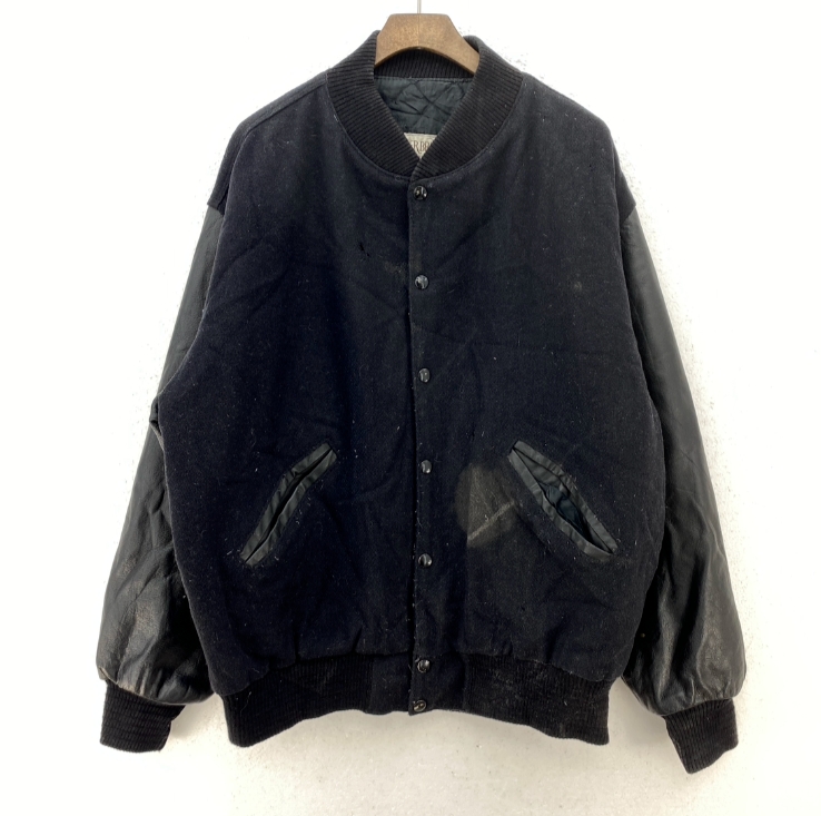 Vintage Wolf Print Black Snapped Bomber Jacket Size L
