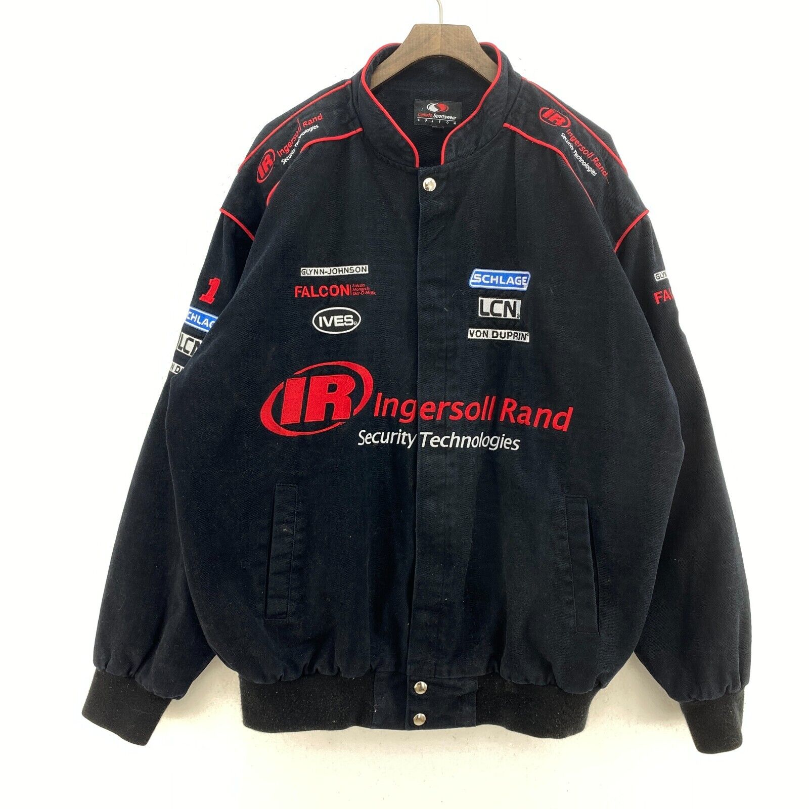 Vintage Snapped Racing Style Bomber Black Jacket Size XL