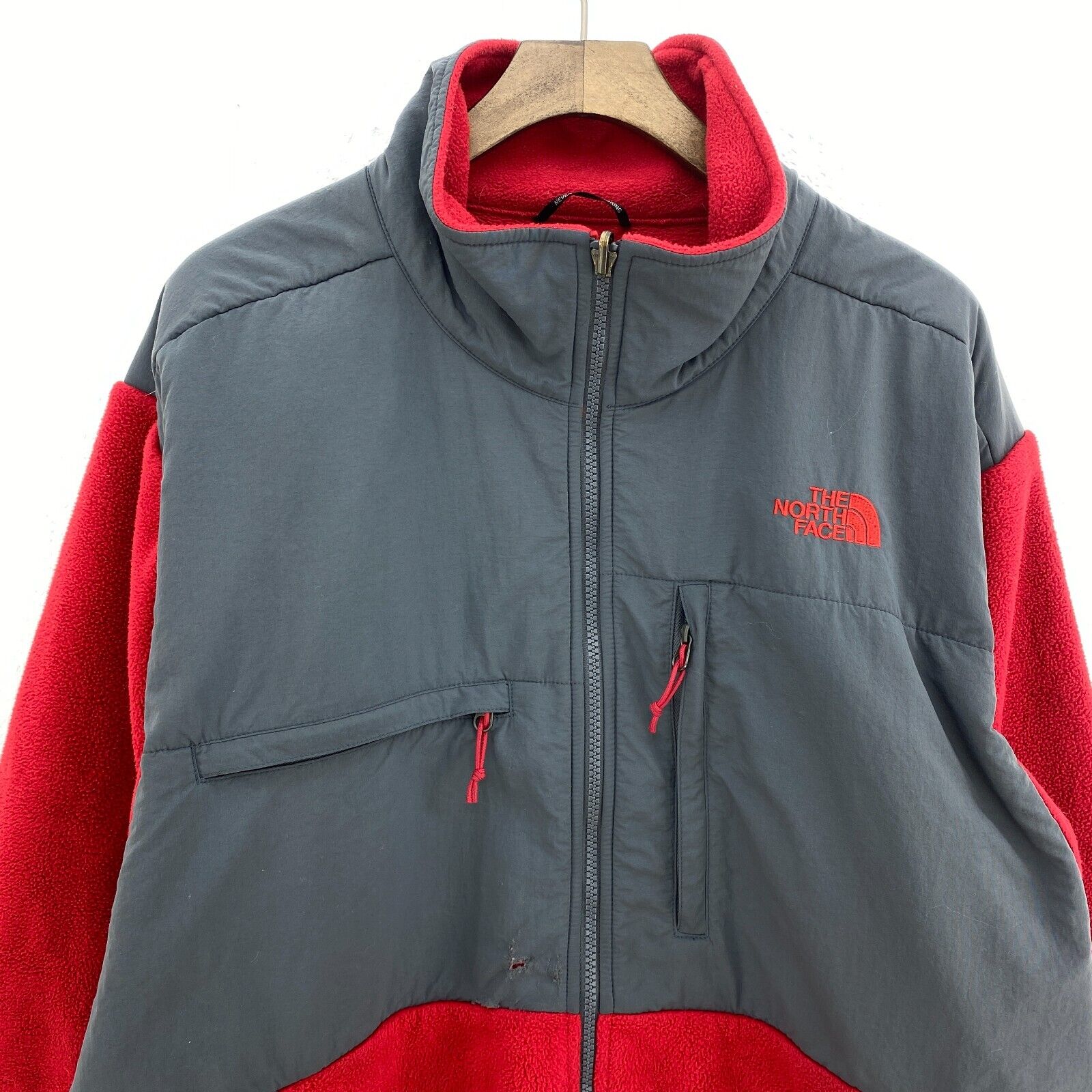 The North Face Logo Full Zip Red Gray Fleece Jacket Size XL