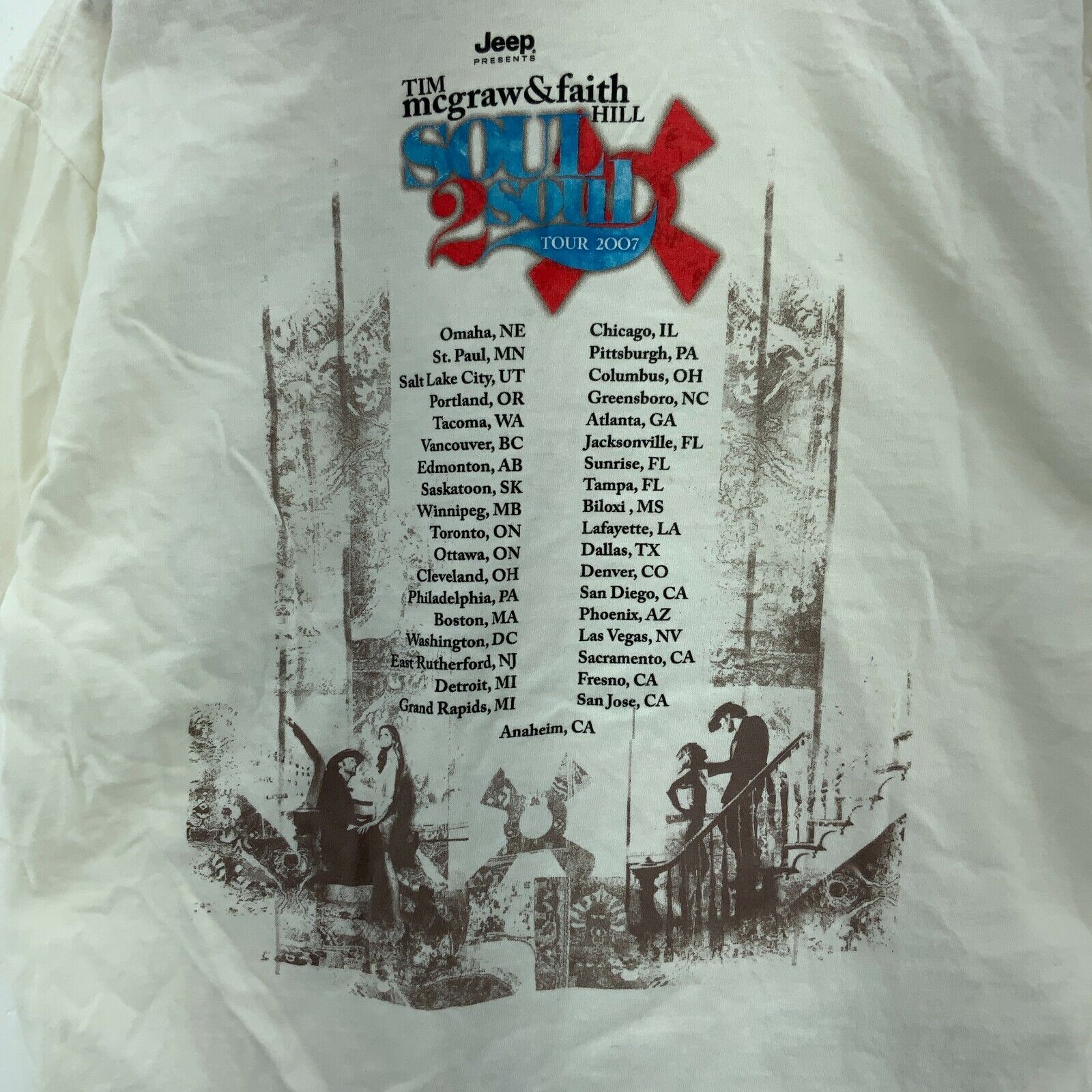 Tim McGraw & Faith Hill Soul 2 Soul Tour 2007 White T-shirt Size L