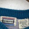 Vintage Pattern Blue Crew Neck Knit Sweater Size M