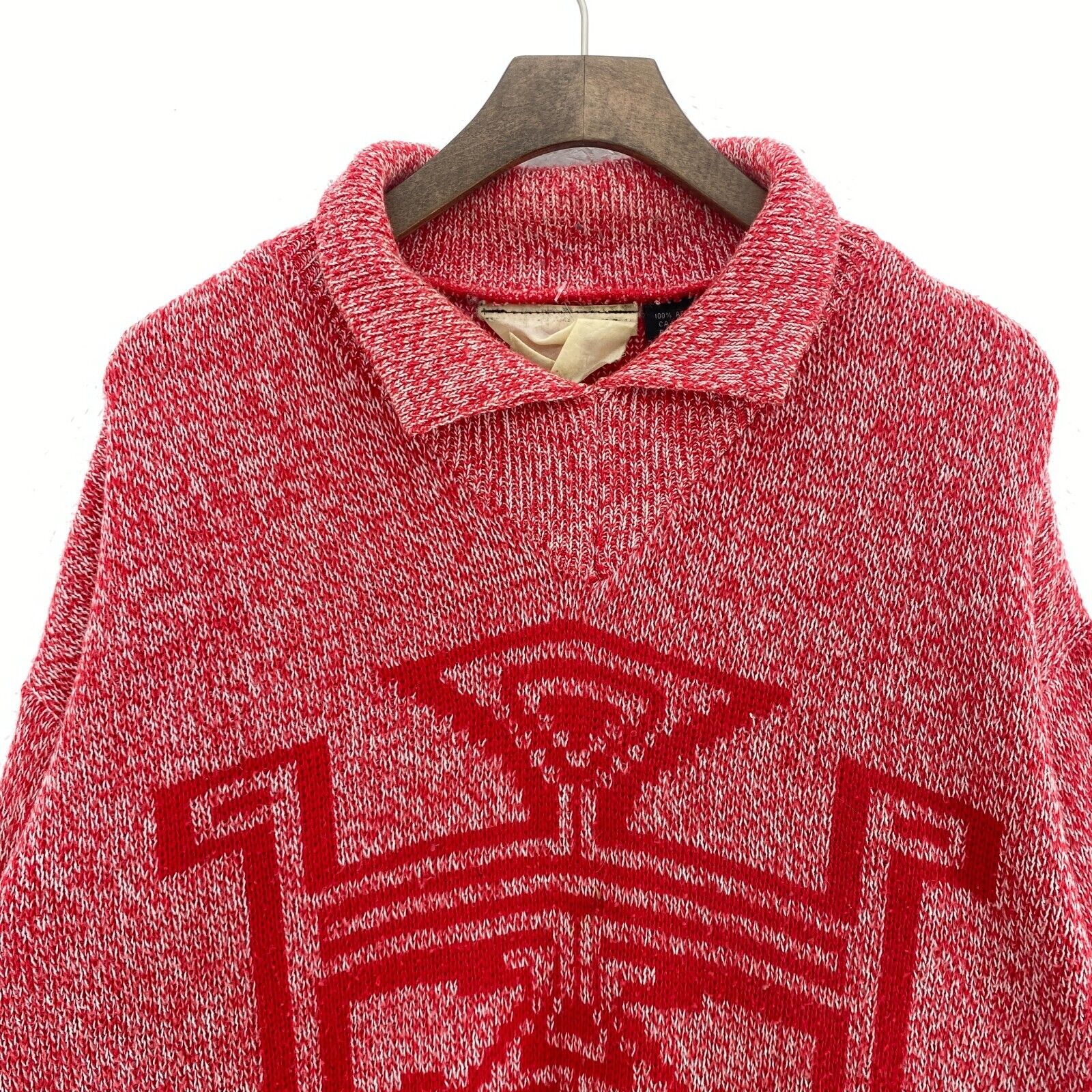 Vintage Tribal Print Red Collared Knit Sweater Size L