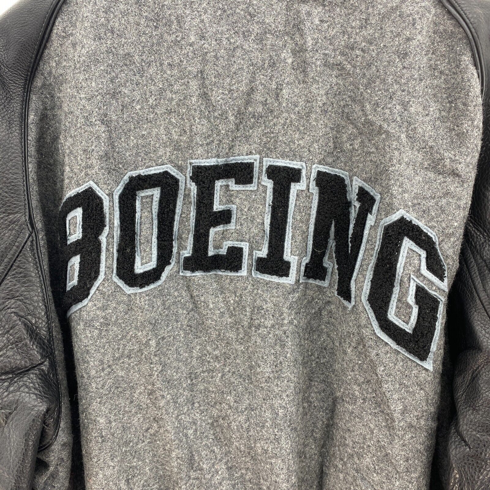 Vintage Boeing Varsity Bomber Jacket Patched Gray Zip Up Size XL