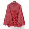 Vintage Tribal Print Red Collared Knit Sweater Size L
