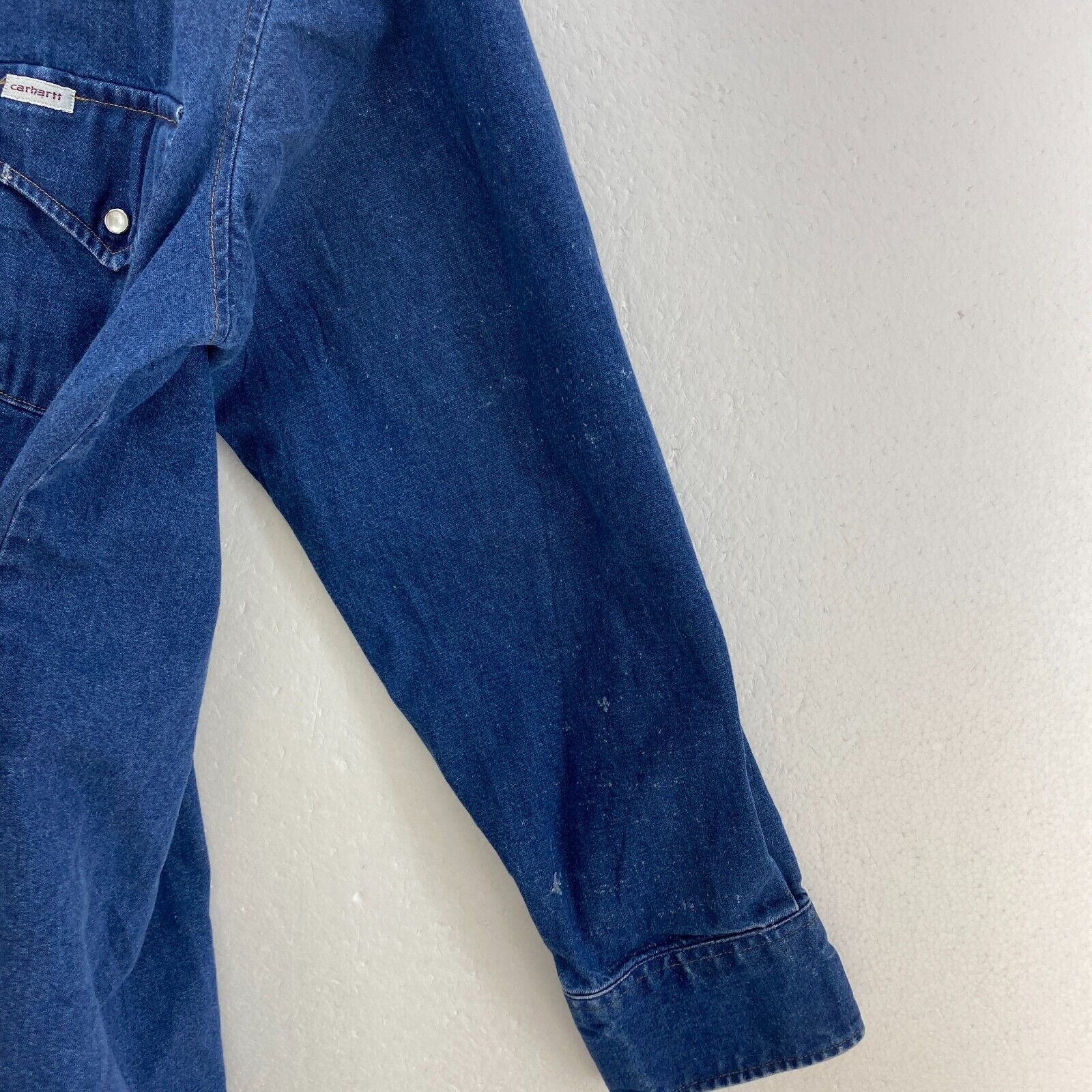 Vintage Carhartt Double Pocket Medium Wash Blue Denim Shirt Size M
