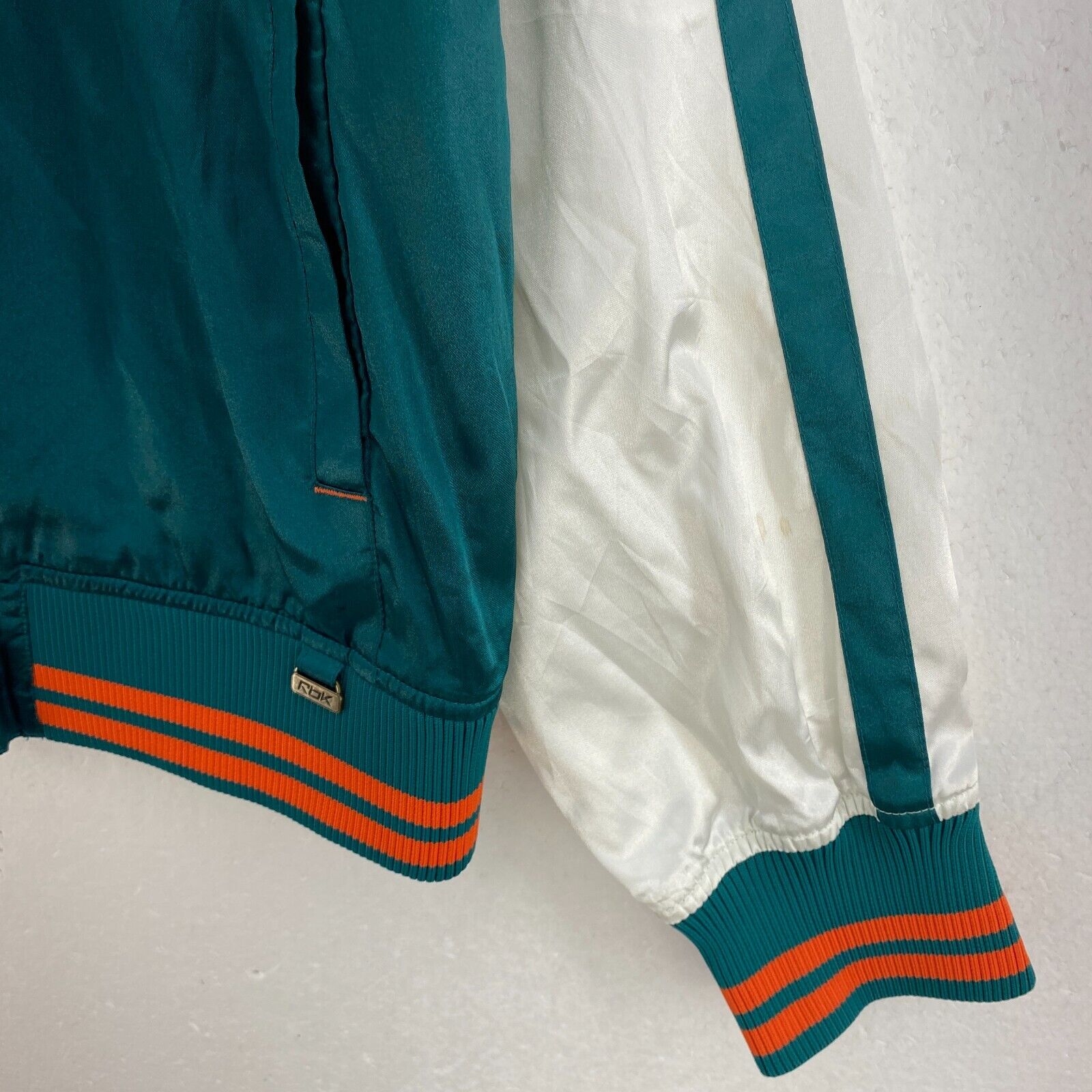 Vintage Reebok Miami Dolphins NCAA Green Full Zip Bomber Jacket Size XL