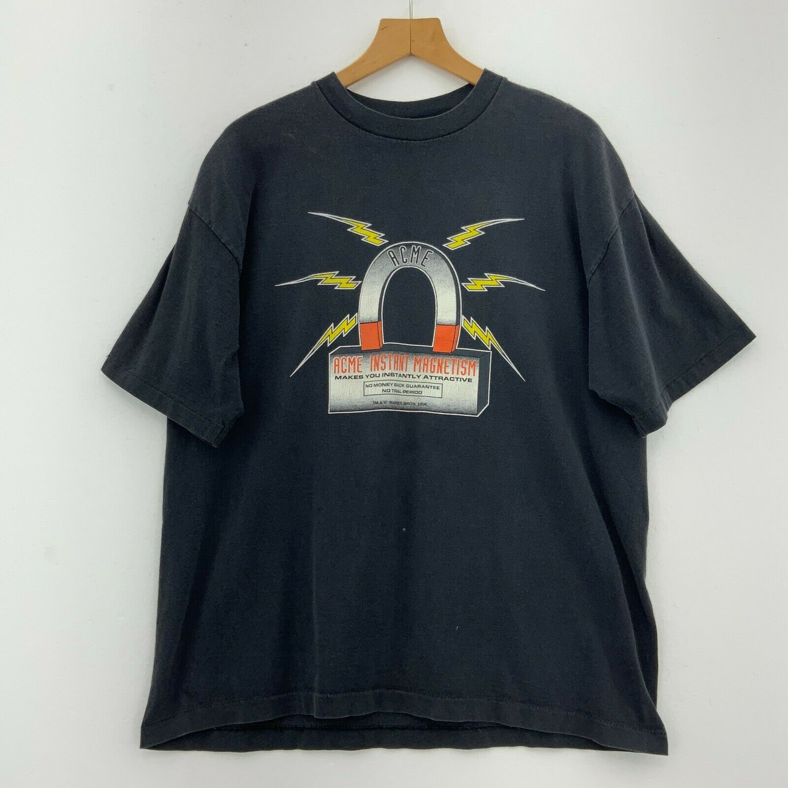 1996 Warner Bros Acme Instant Magnetism Black T-shirt Size XL Looney Tunes