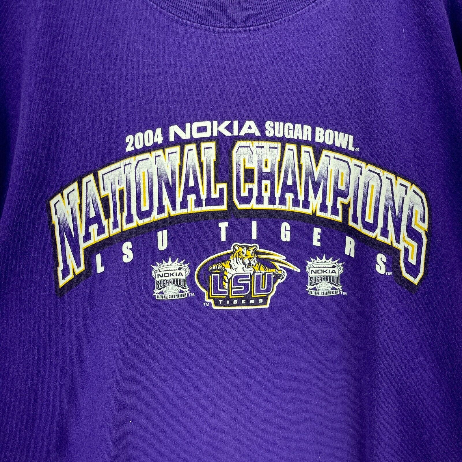 2004 Nokia Sugar Bowl National Champions LSU Tigers Purple T-shirt Size XL
