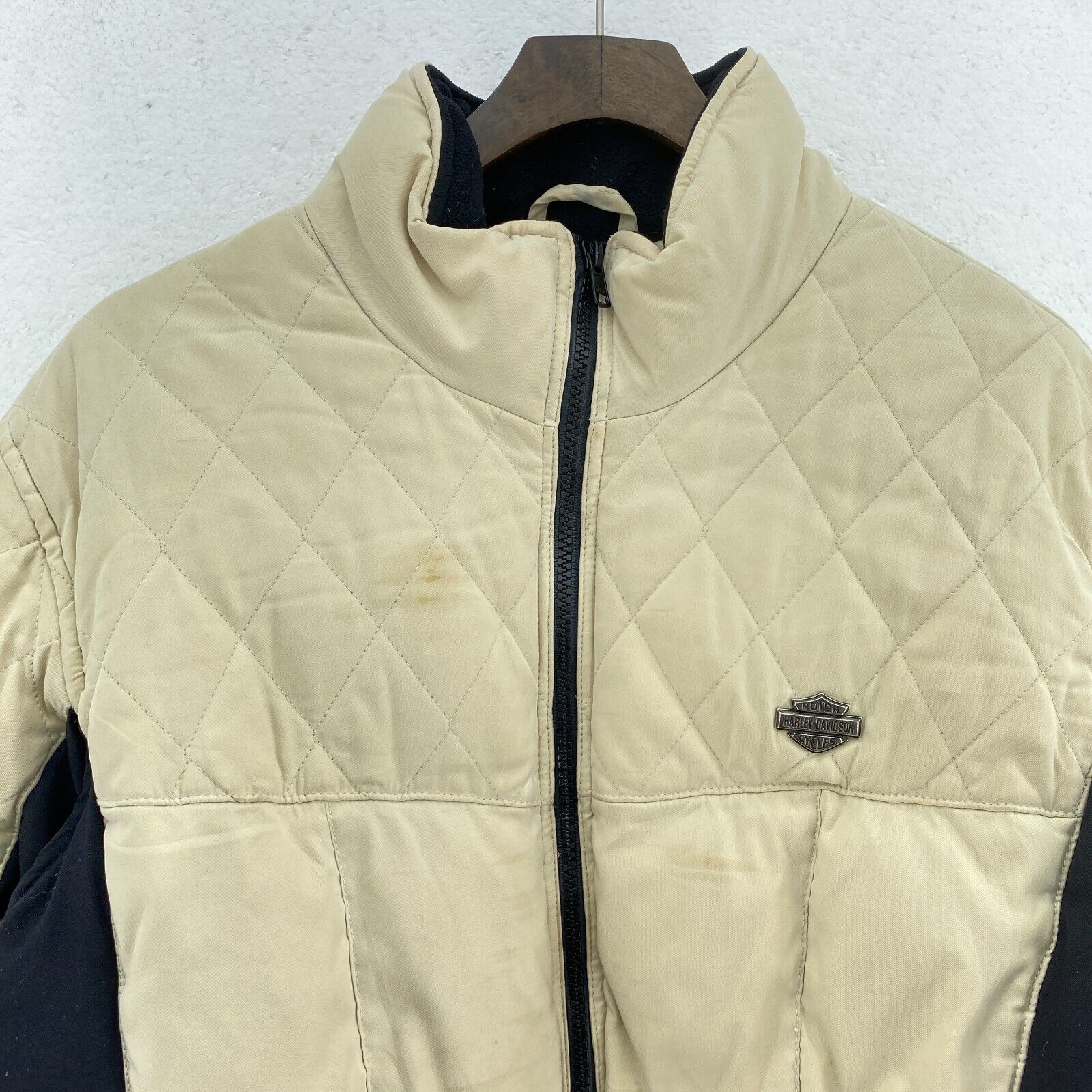 Harley Davidson Metal Logo Full Zip Beige Puffer Jacket Size L