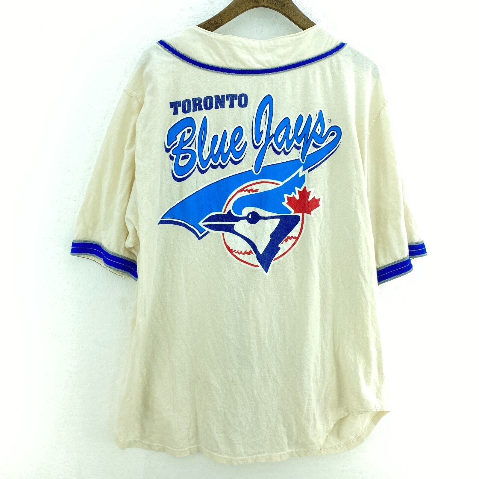 Toronto Blue Jays Button Up MLB White Cotton Jersey Size XL