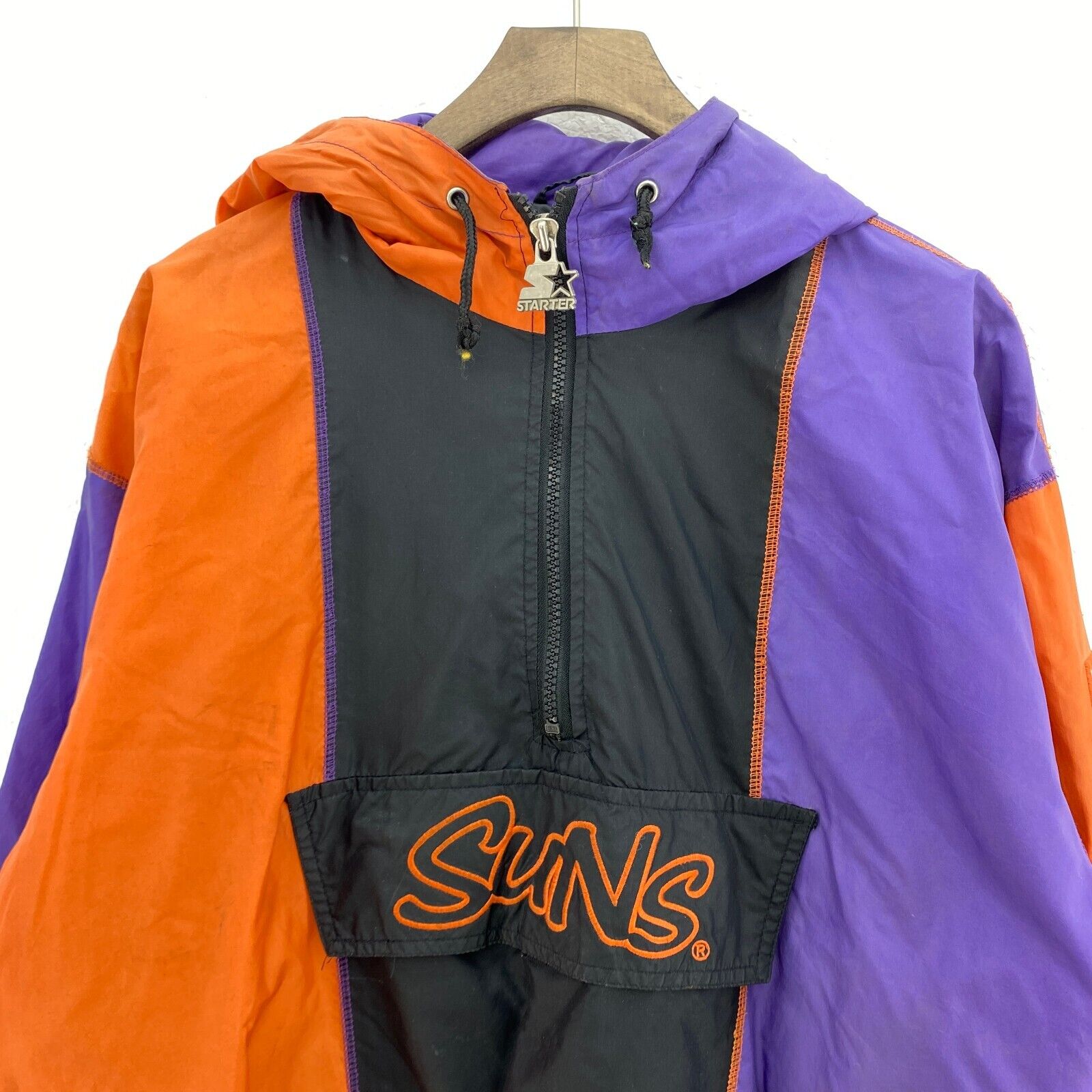 Vintage Starter Phoenix Suns NBA Half Zip Black Hooded Insulated Jacket Size S