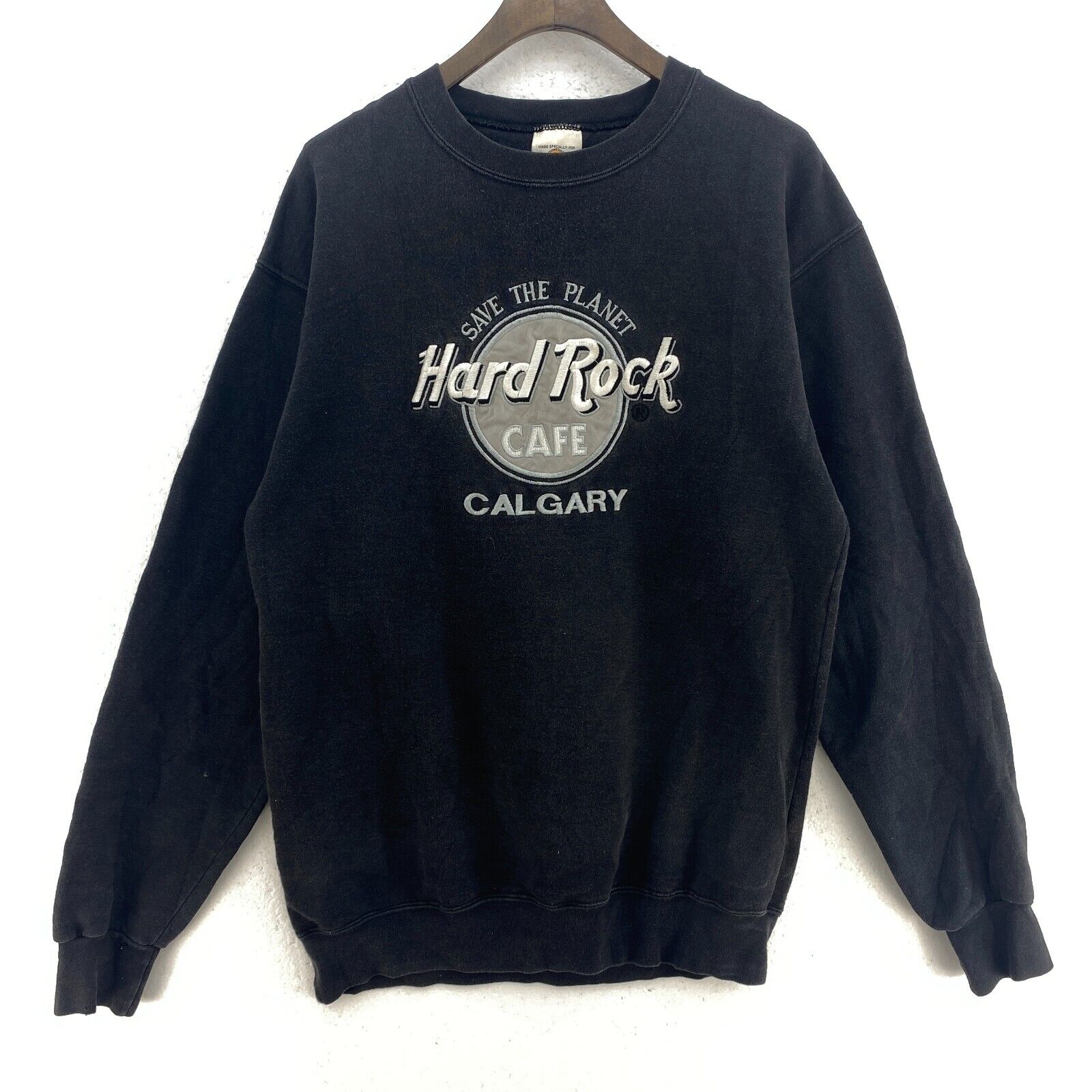 Save The Planet Hard Rock Cafe Calgary Black Sweatshirt Size M Crewneck