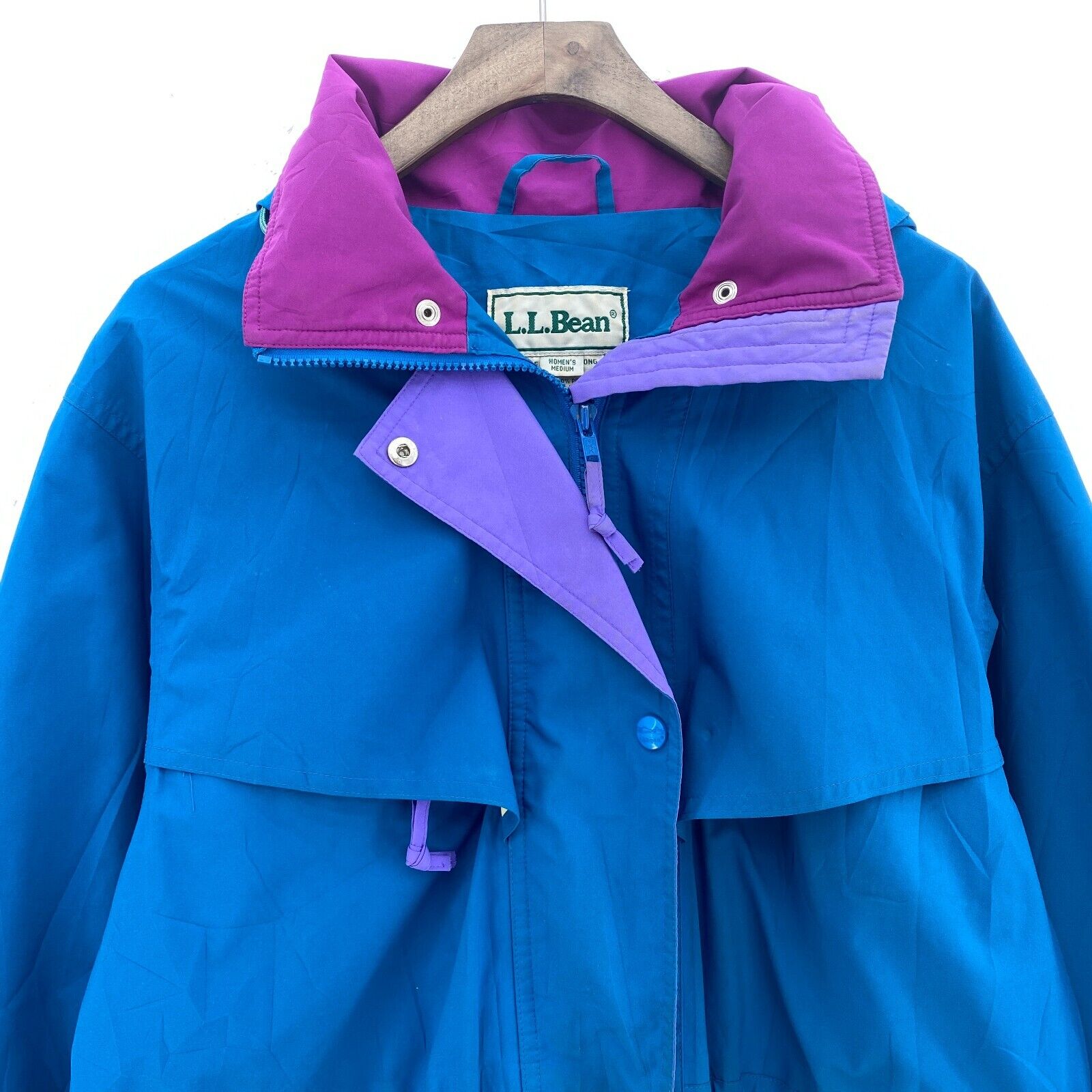 L.L Bean Women's Blue Light Hooded Jacket Size M Full Zip Up