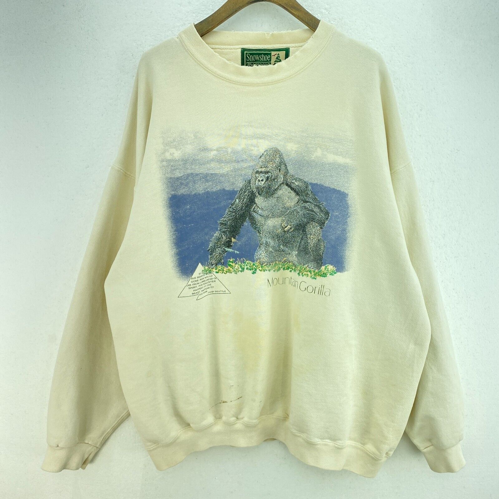 Snowshoe Thompson Brand Mountain Gorilla White Sweatshirt Size XXL Crewneck