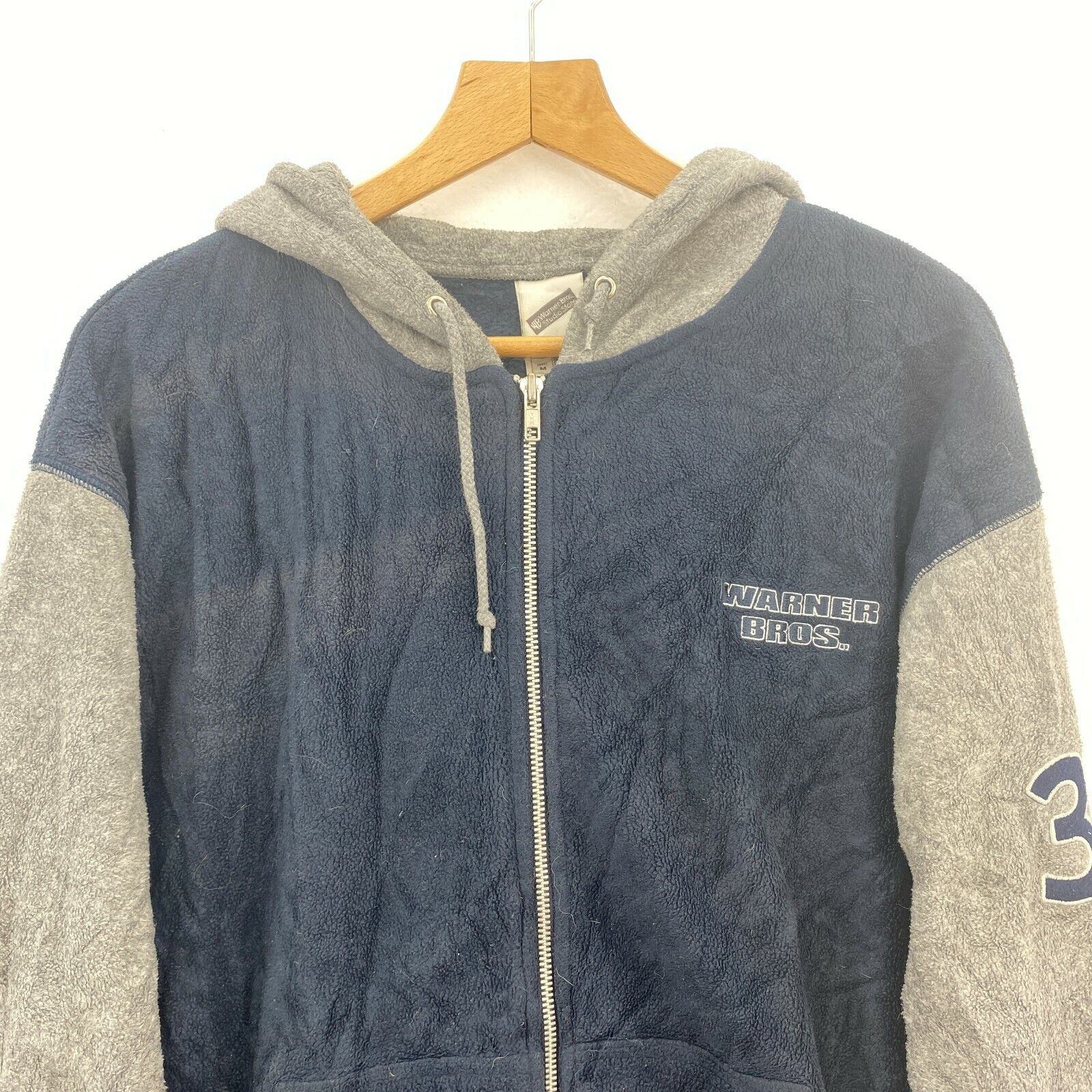 Warner Bros #34 Looney Tunes Bugs Bunny Full Zip Fleece Navy Blue Hoodie Size M