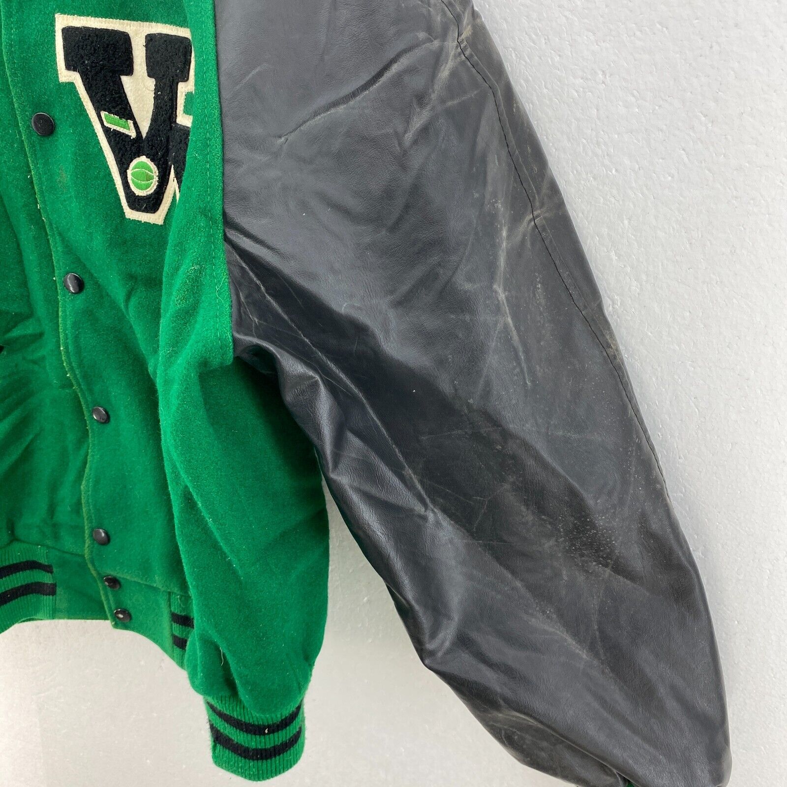 Vintage Varsity College Snapped Cheerleader Green Black Jacket Size M