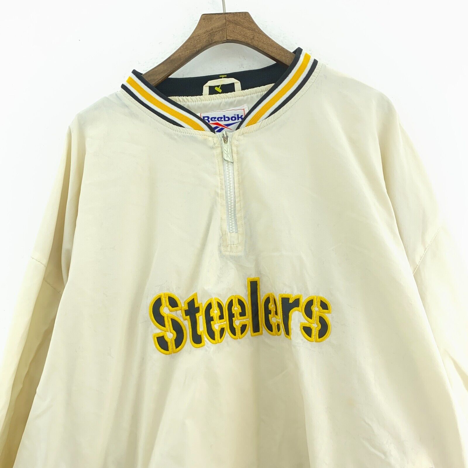 Reebok Pittsburgh Steelers White Light Pullover Jacket Size XXL 1/4 Zip