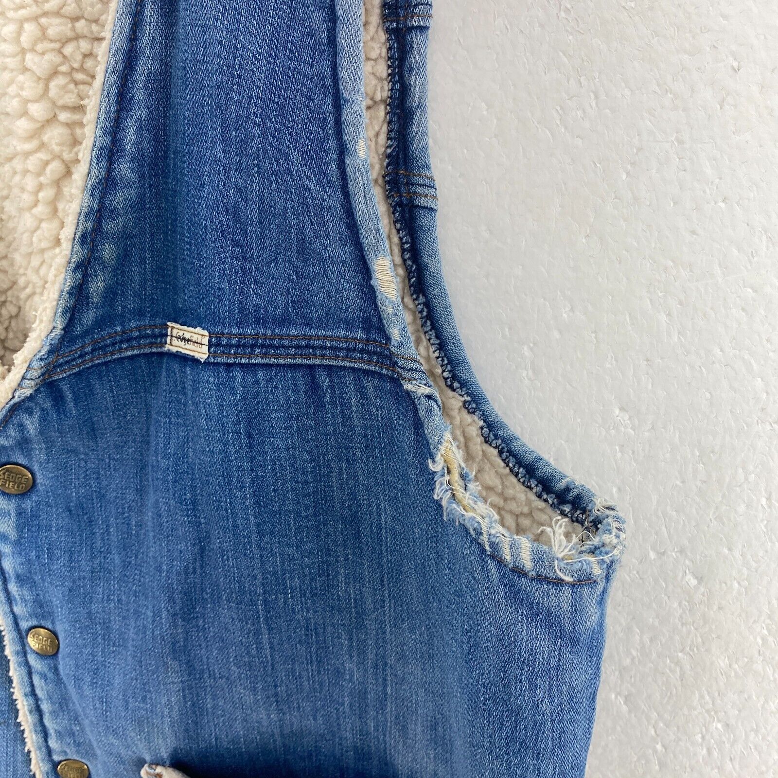 Vintage Fleece Lined Denim Vest Jacket Size L