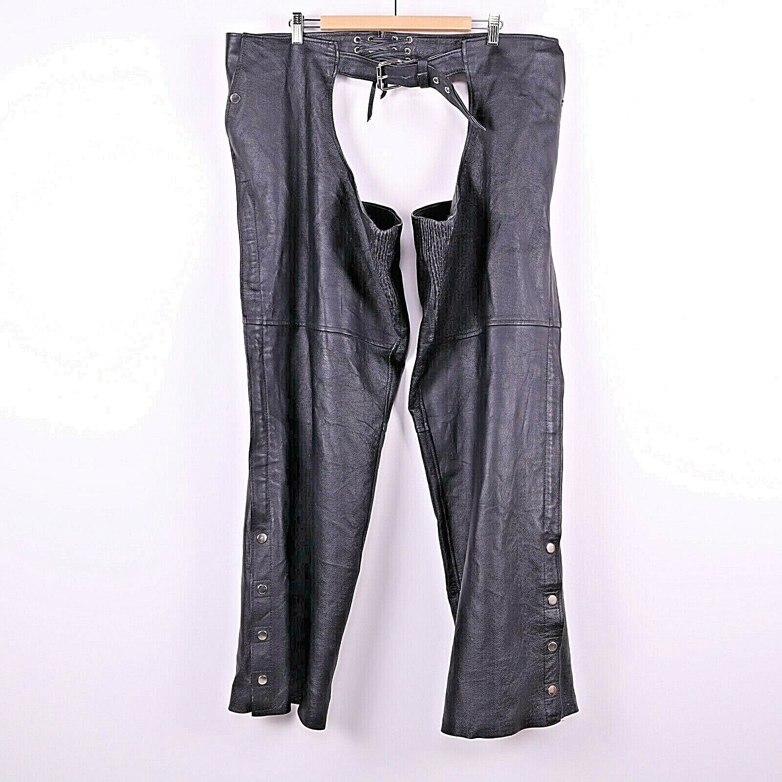 Motorcycle Chaps Leather Black Size 4XL Riding Biker 90s