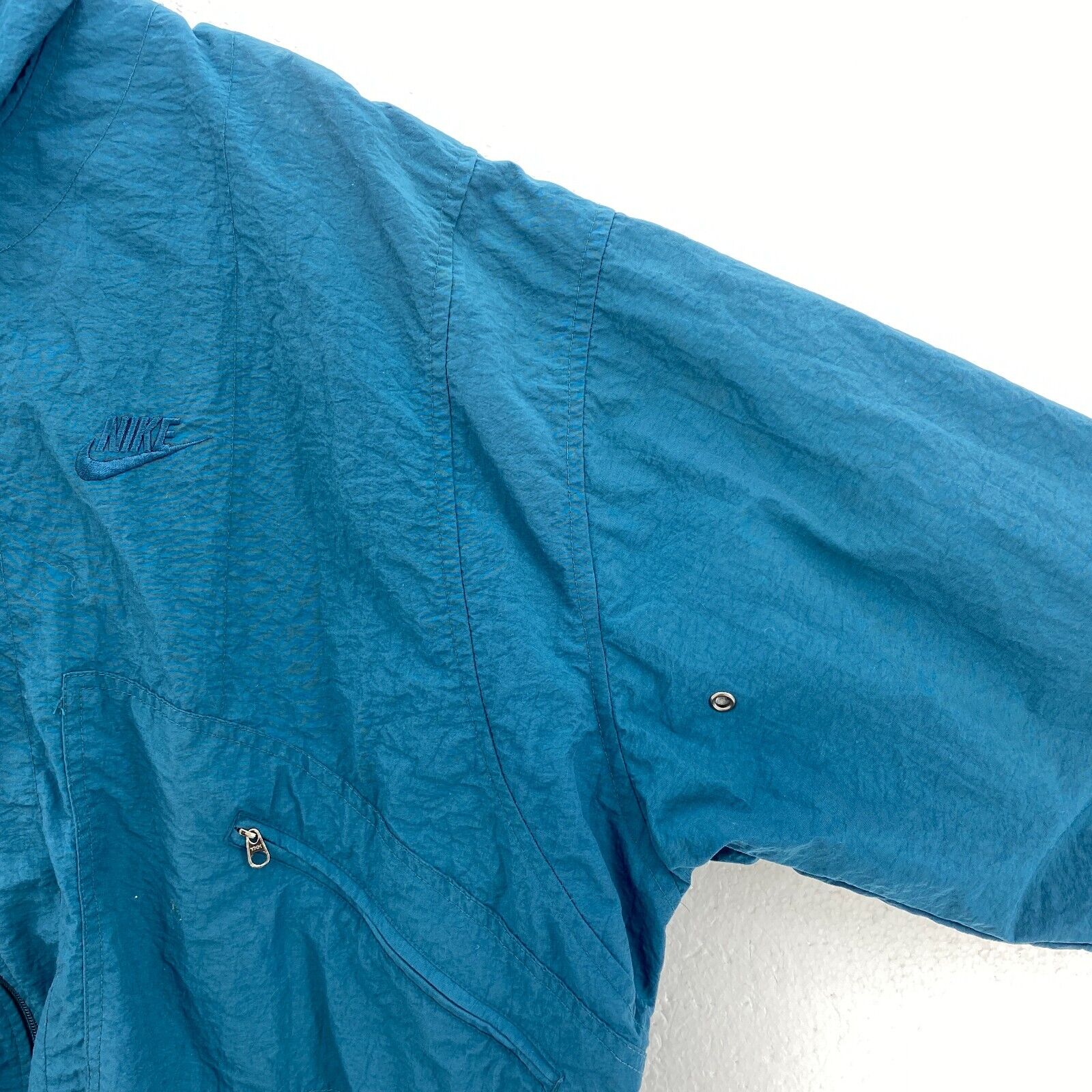 Nike Logo Swoosh Check Blue Hooded Jacket Size M Full Zip Up