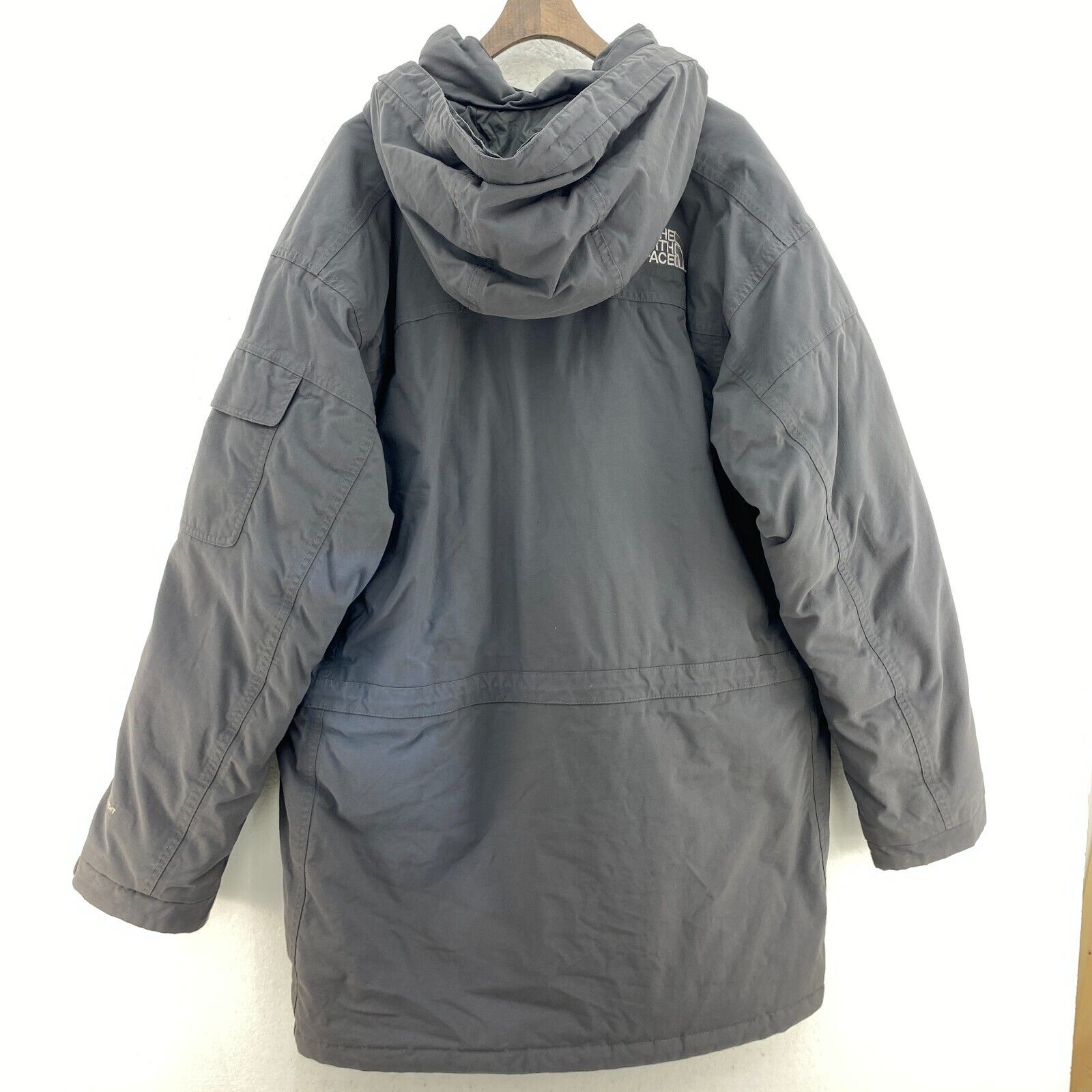 The North Face Hyvent Logo Full Zip Hooded Gray Insulated Long Jacket Size L