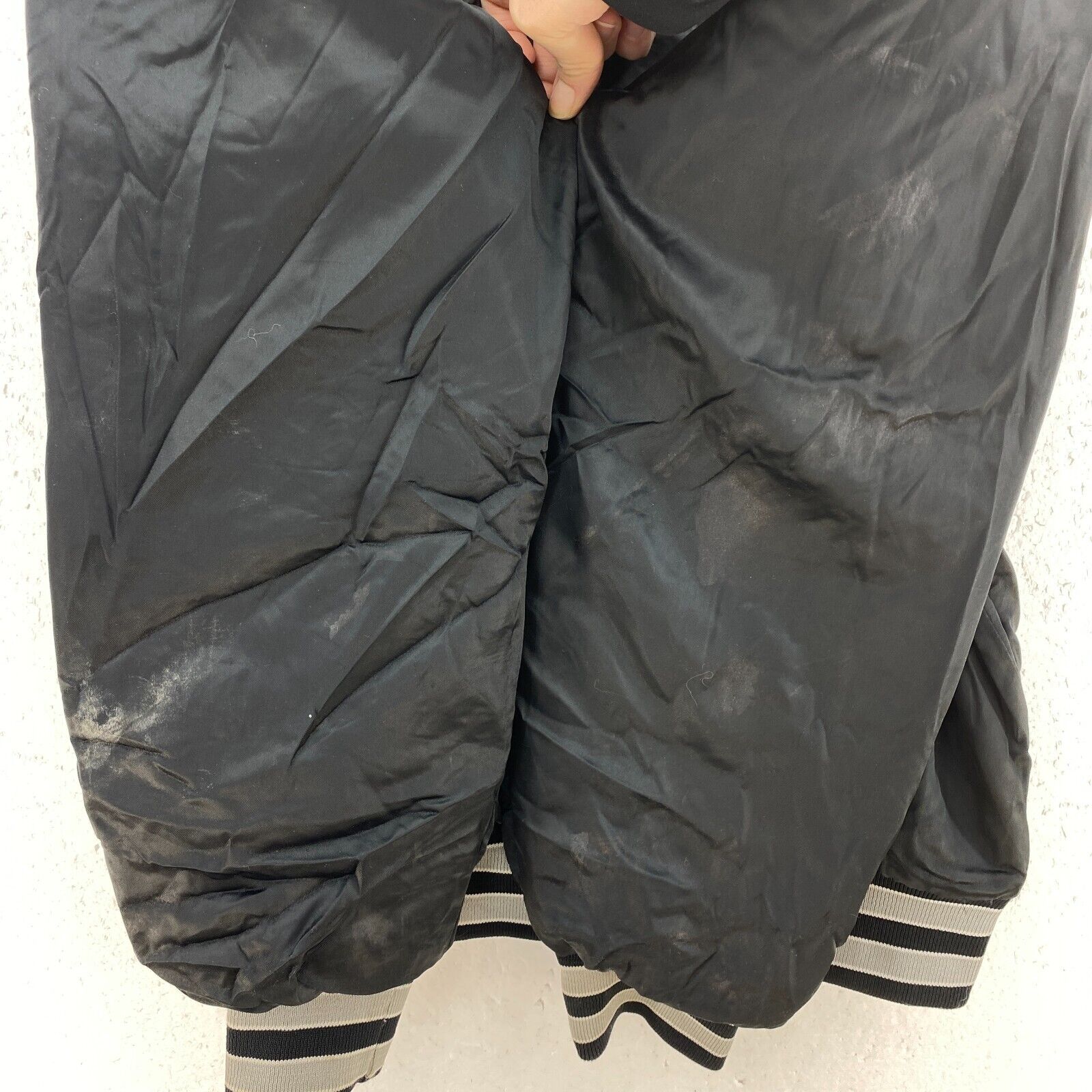 Vintage Swingster College Satin Snapped Black Bomber Jacket Size M