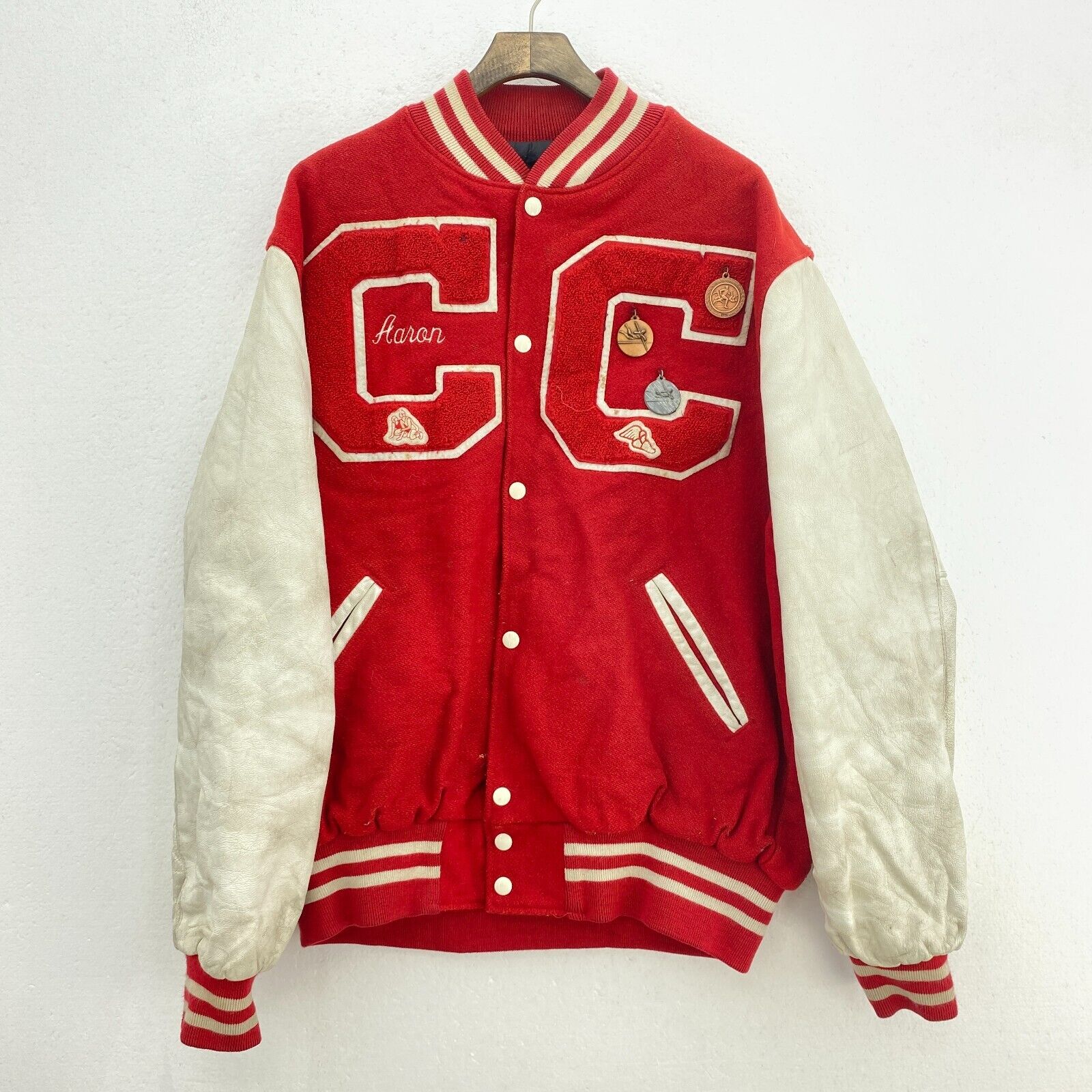 70s Varsity Coldwater Wrestling Track Red Bomber Jacket Size XL