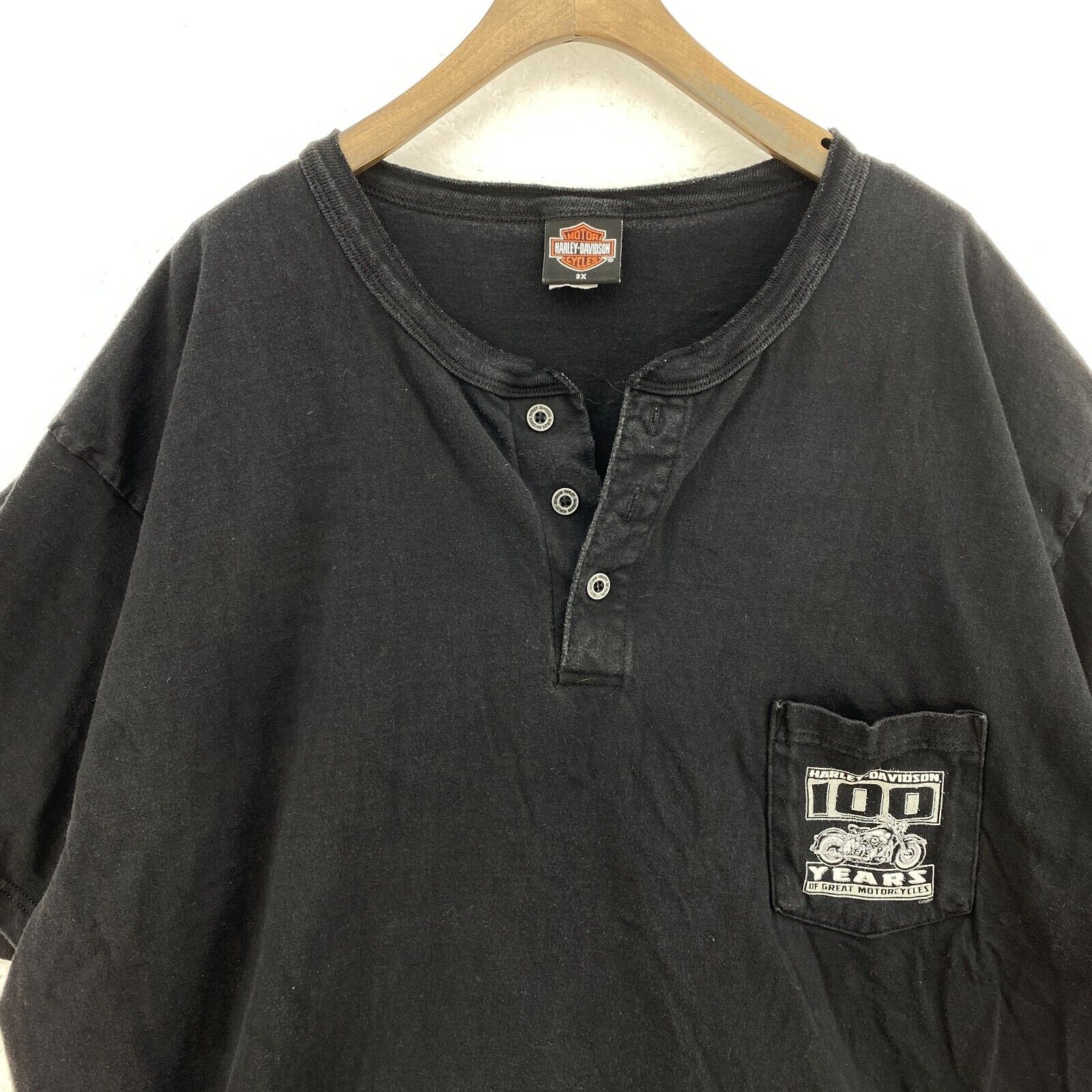 Harley Davidson Motorcycles 100 Years Black T-shirt Size 3X Single Pocket