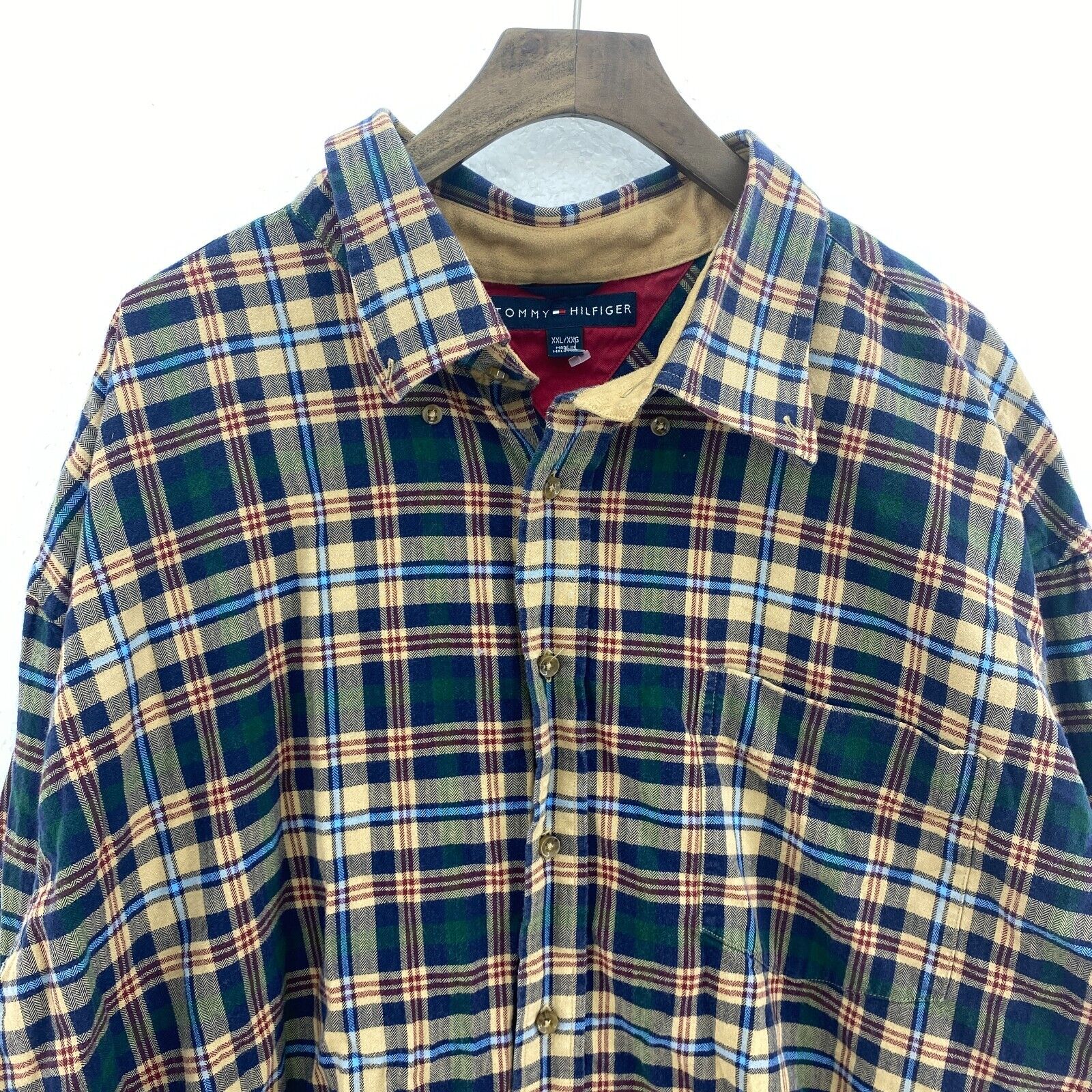 Tommy Hilfiger Single Pocket Checked Green Button Up Shirt Size XXL