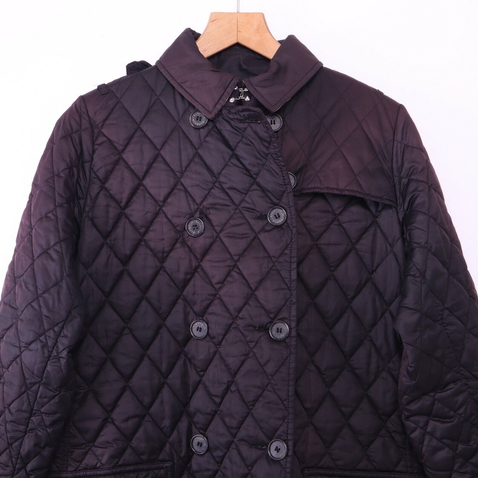 Barbour Valerie Trench Quilt Black Jacket Size 8