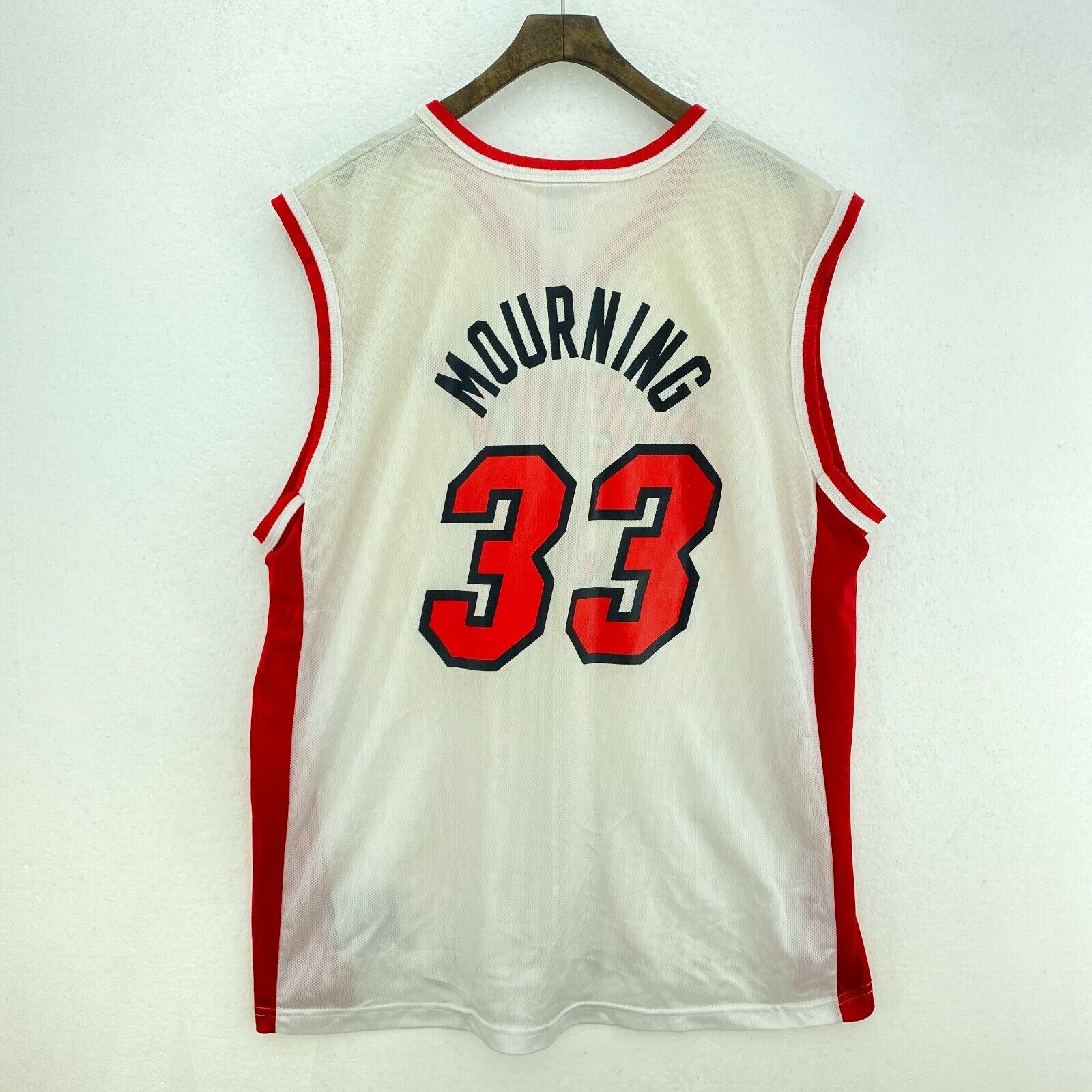 Champion Miami Heat 33 Alonzo Mourning V Neck White NBA Jersey Size XL