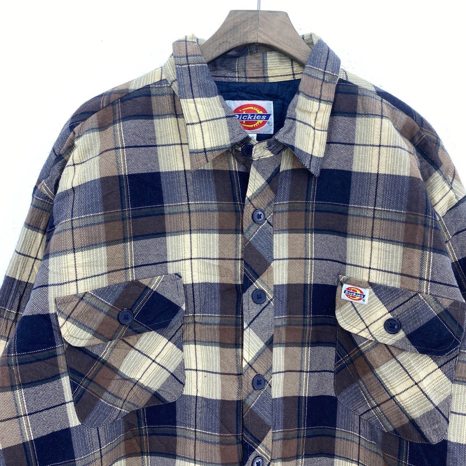 Vintage Dickies Plaid Flannel Shirt Jacket Size XL Brown Button Up
