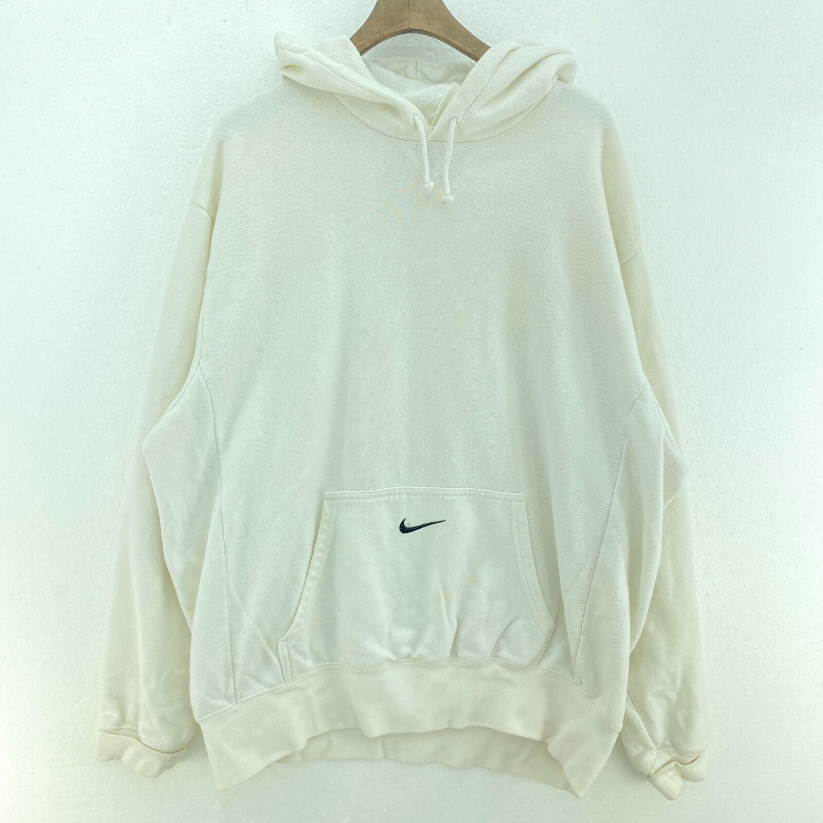 Nike Logo Embroidered White Hoodie Size L