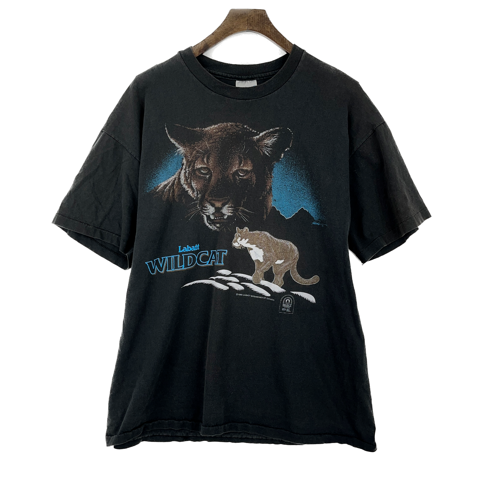 Vintage Labatt Wildcat Tiger 1995 Black T-shirt Size XL Single Stitch