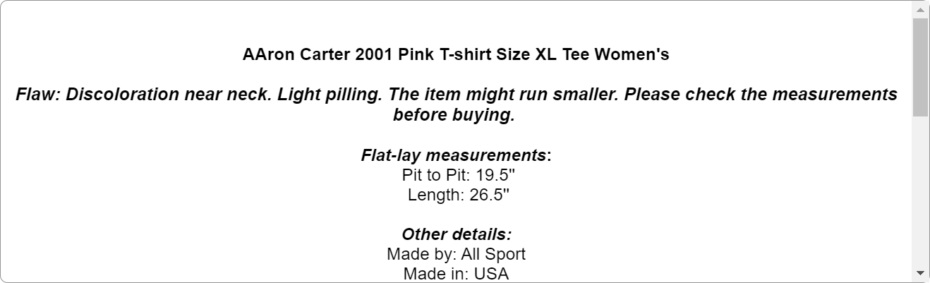 AAron Carter 2001 Pink T-shirt Size XL Tee Women's