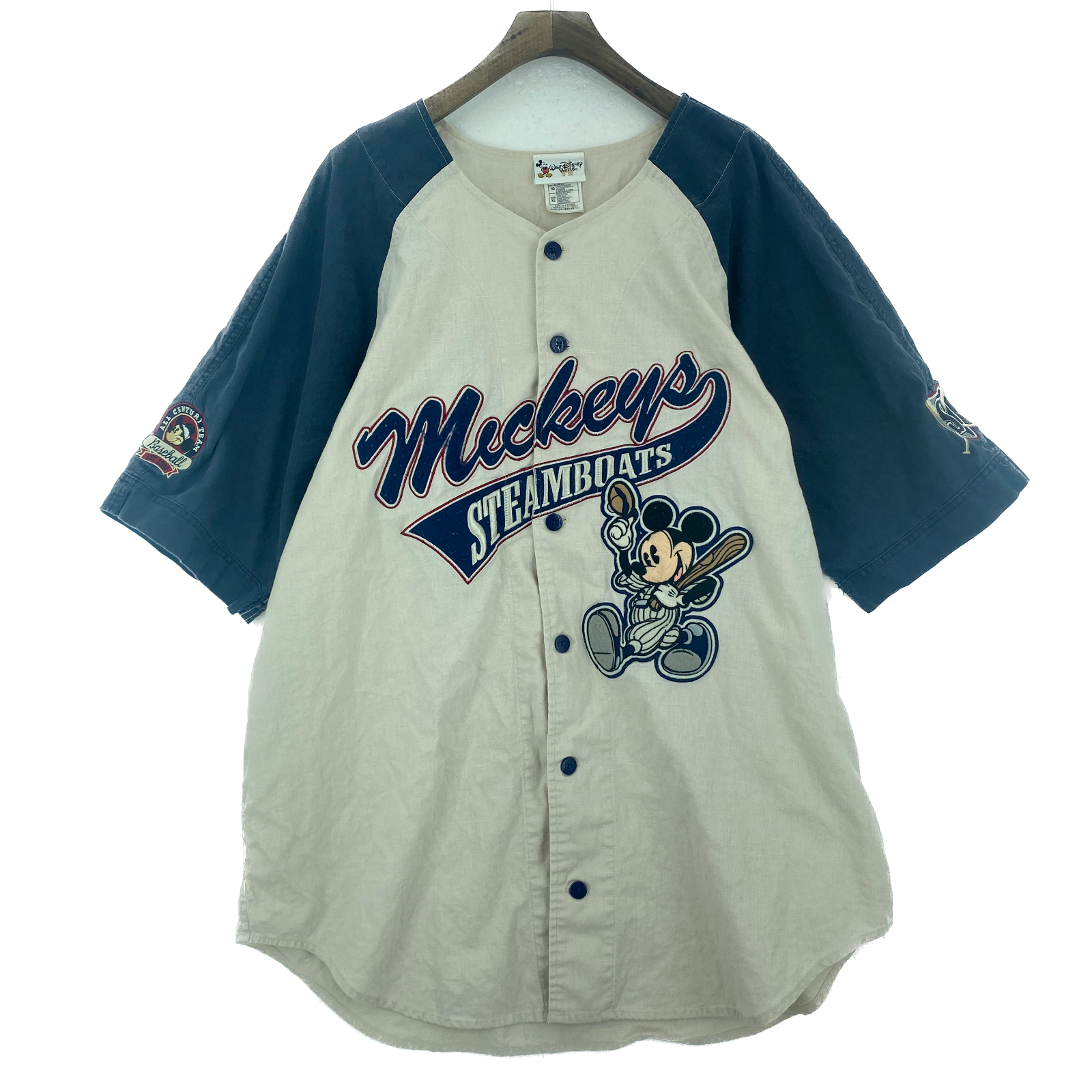 Walt Disney Mickey Mouse Steamboats Beige Baseball Button Up Shirt Size XL