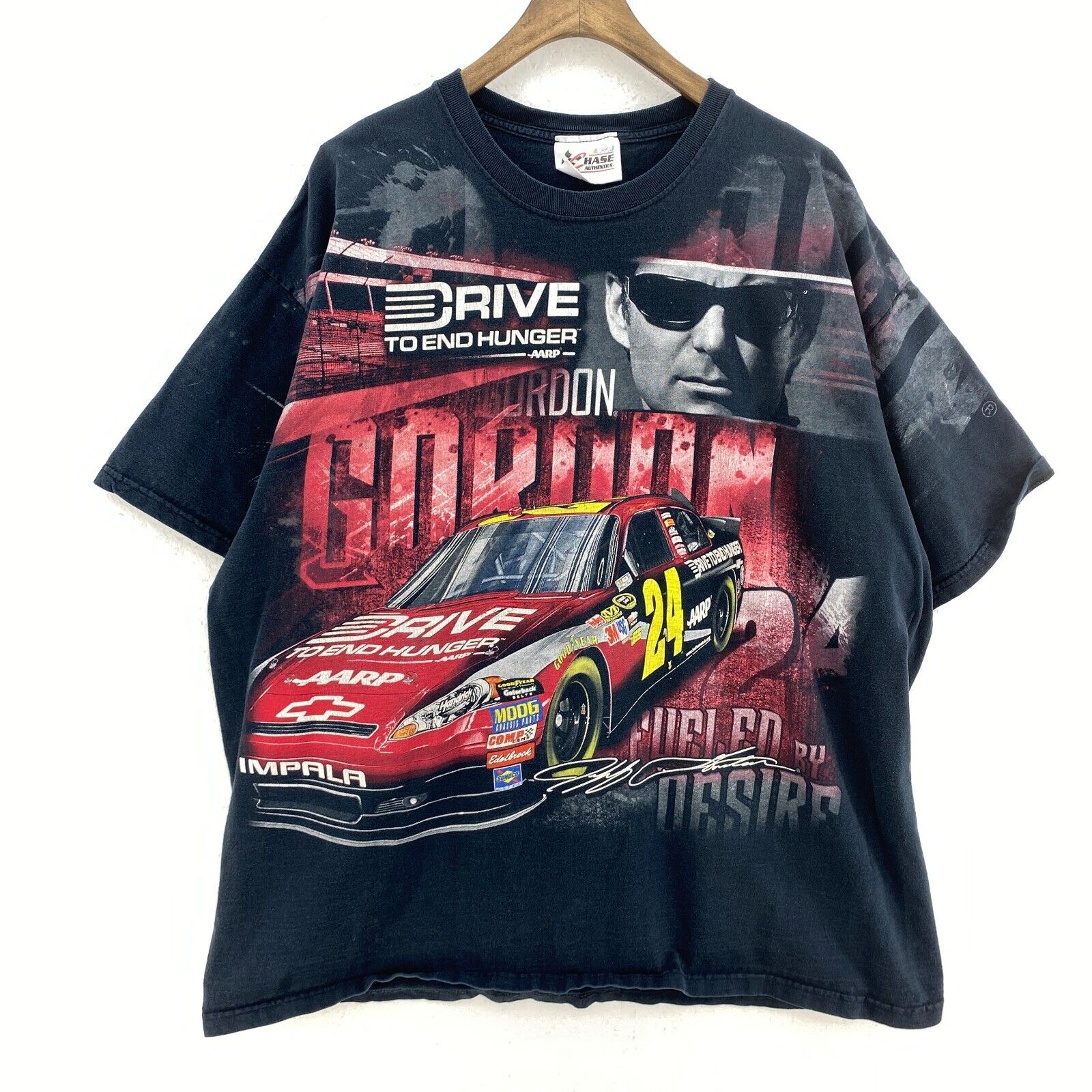 Chase Authentics NASCAR Drive To End Hunger Black Vintate T-shirt Size XXL