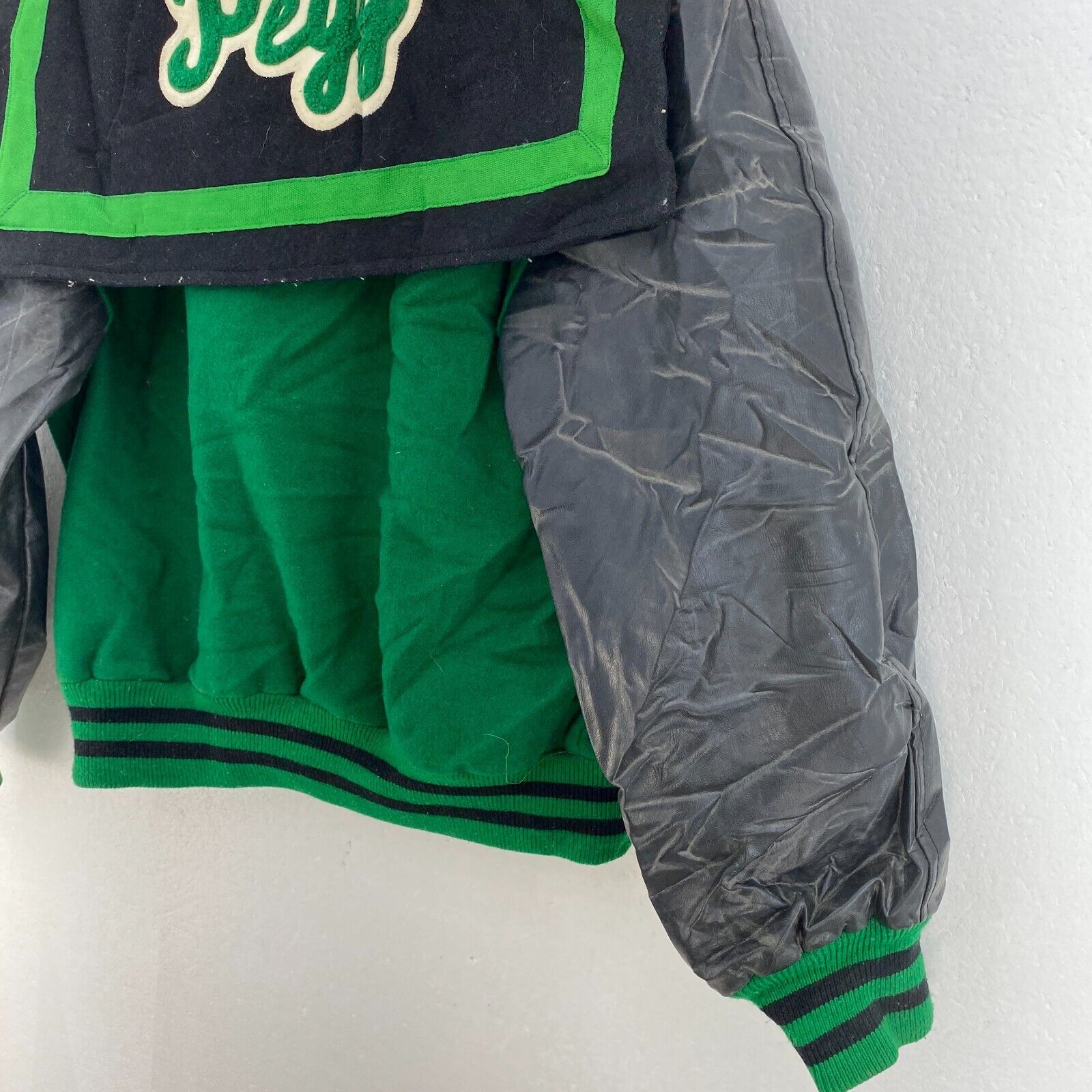 Vintage Varsity College Snapped Cheerleader Green Black Jacket Size M
