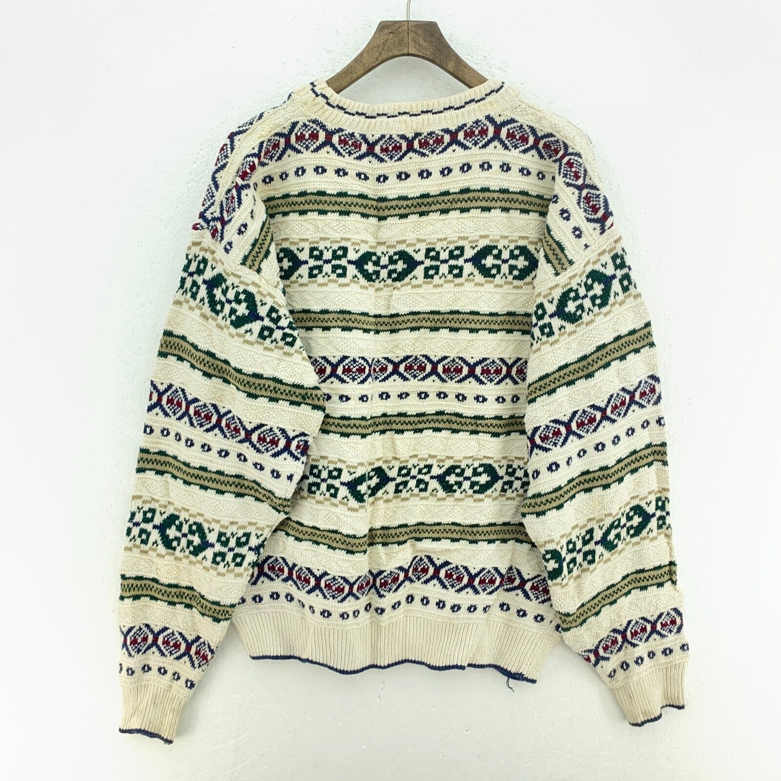 Vintage White 3D Textured Knit Crewneck Sweater Size M