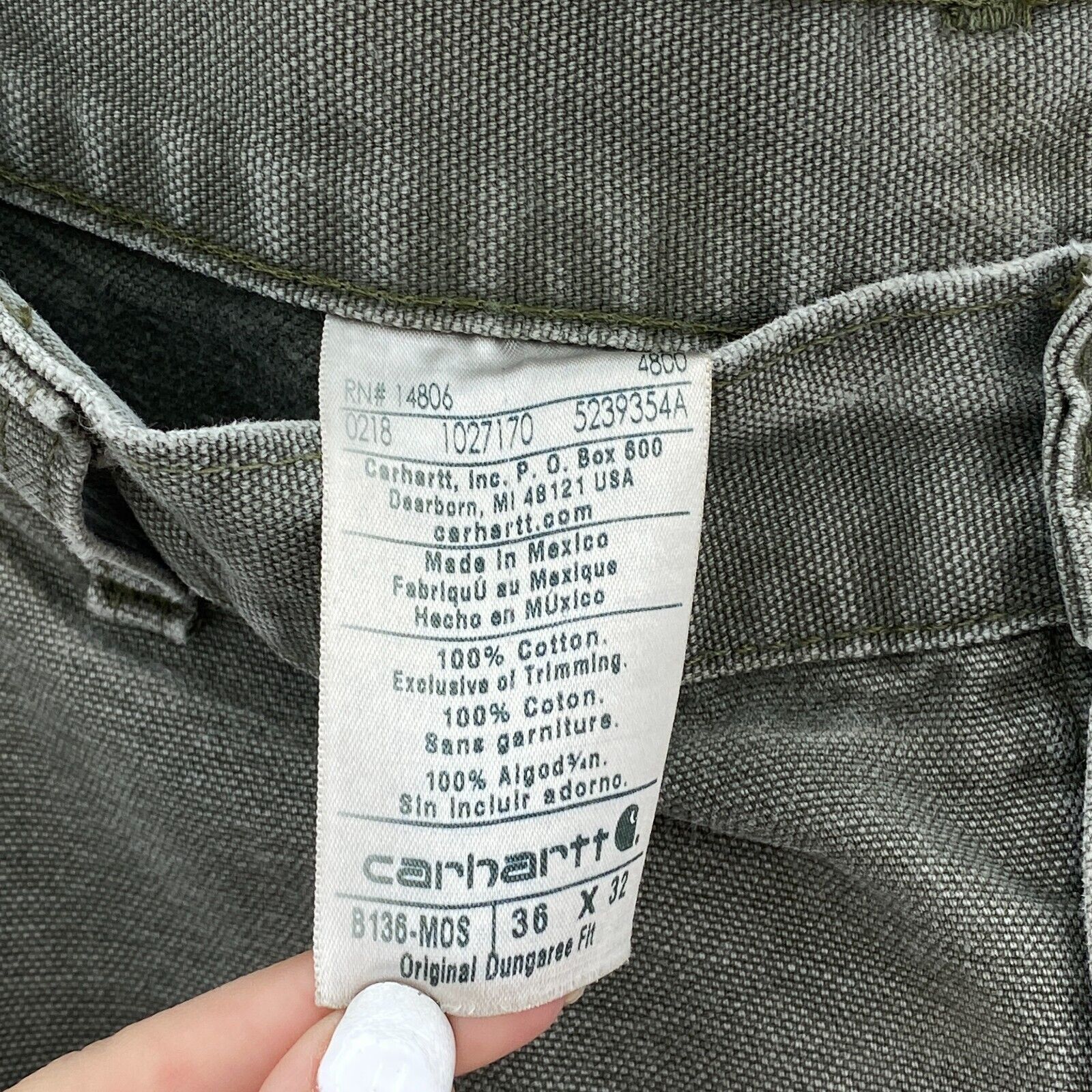 Carhartt Moss Green Workwear Pant Straight Double Knee Size 36 x 32