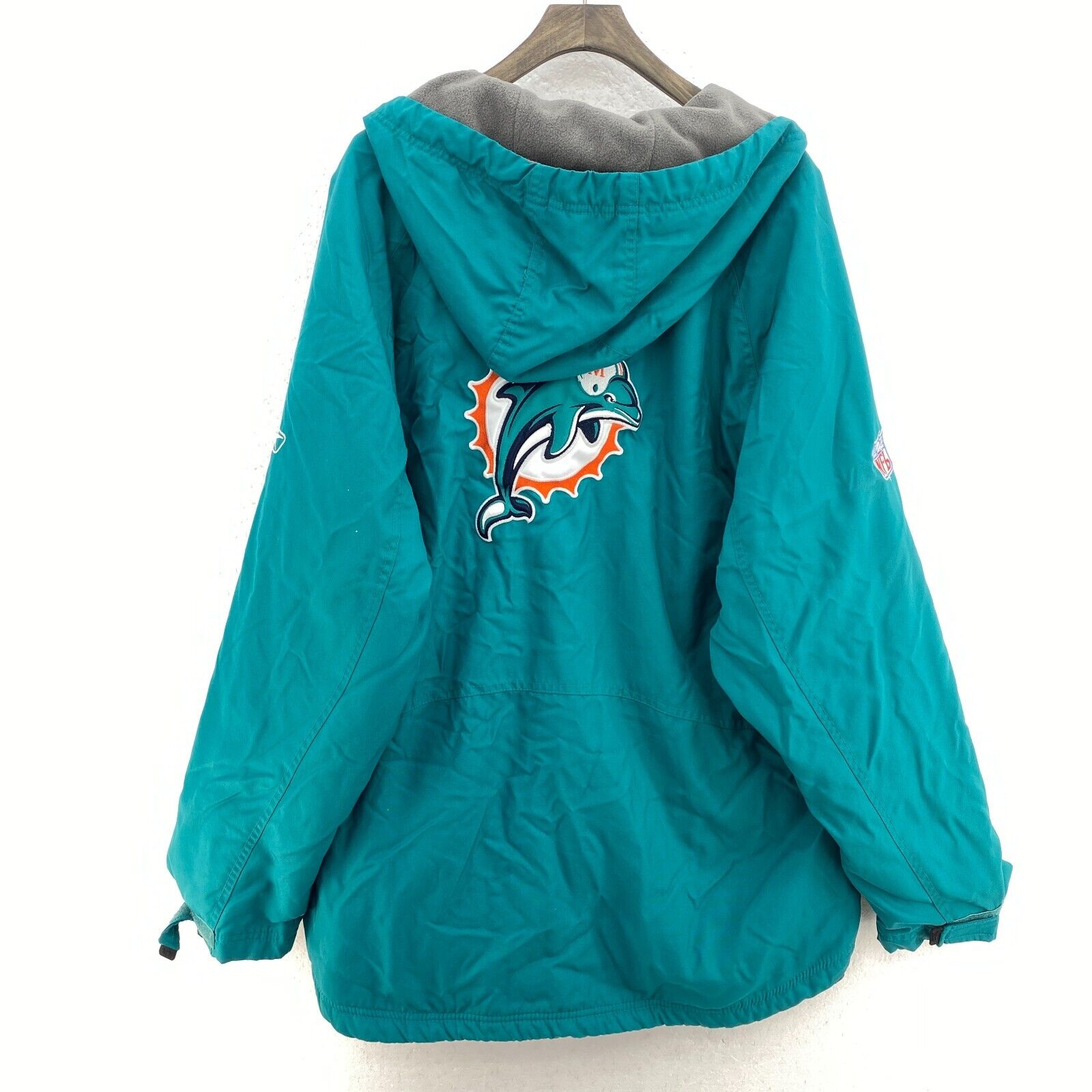 Vintage Reebok Miami Dolphins NFL Full Zip Blue Hooded Insulated Jacket Size M