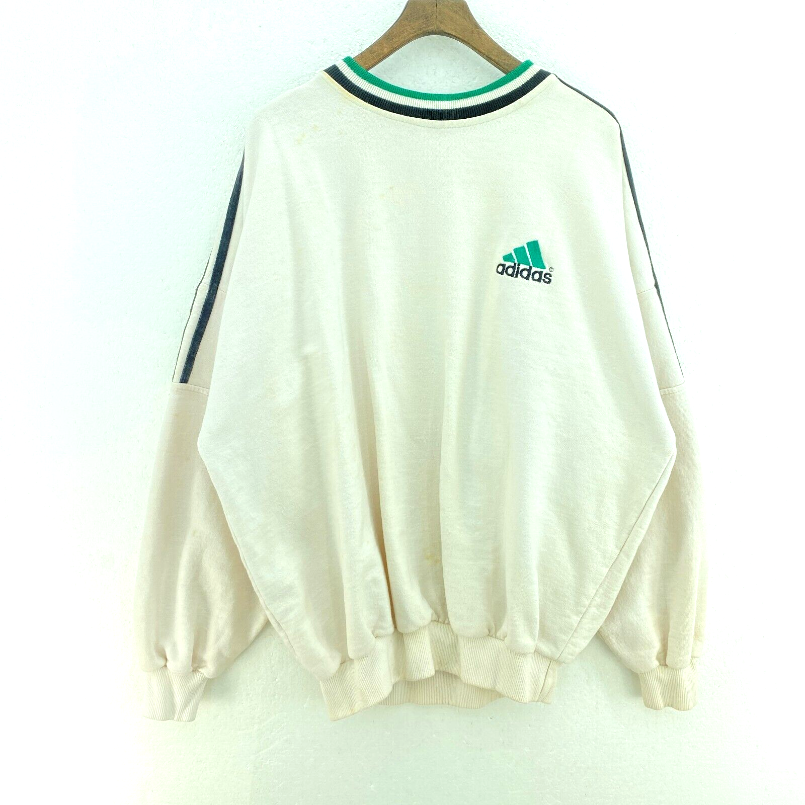Adidas Logo Embroidered White Sweatshirt Size L Crewneck
