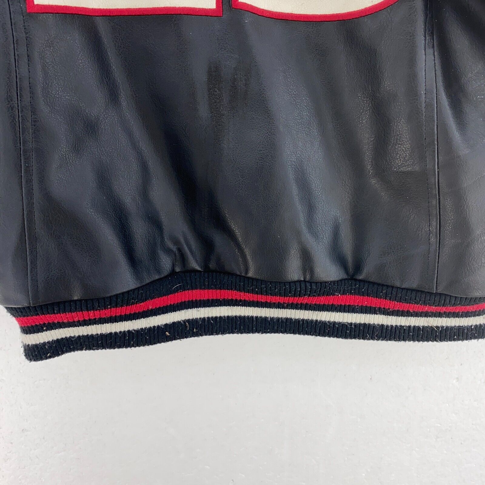 Nike Air Jordan Full Zip Black Red Leather Jacket Size S Kids