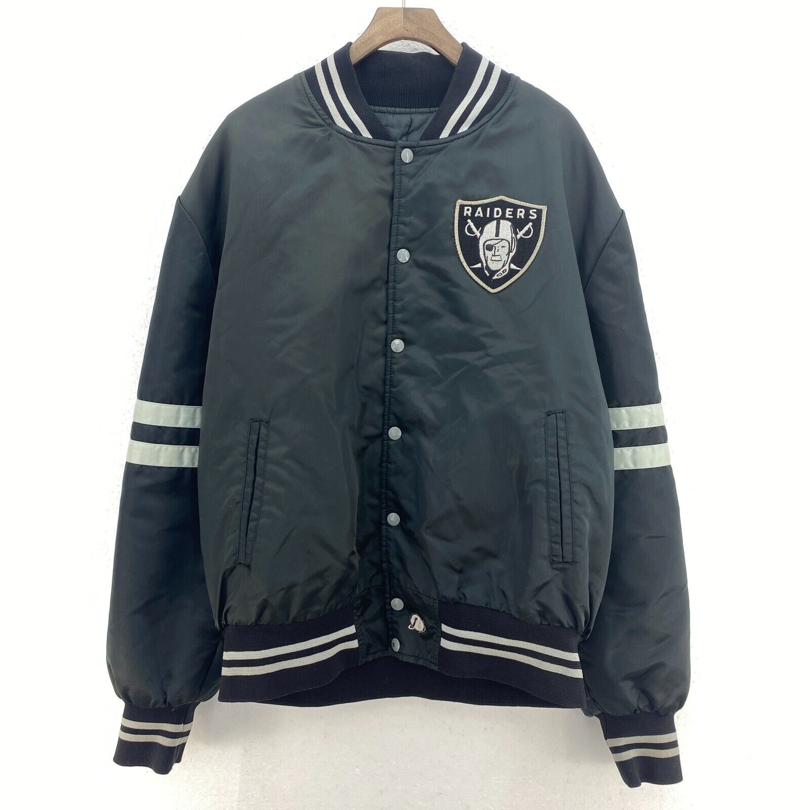 Las Vegas Raiders Varsity Black Bomber Snapped Jacket Size 2XL