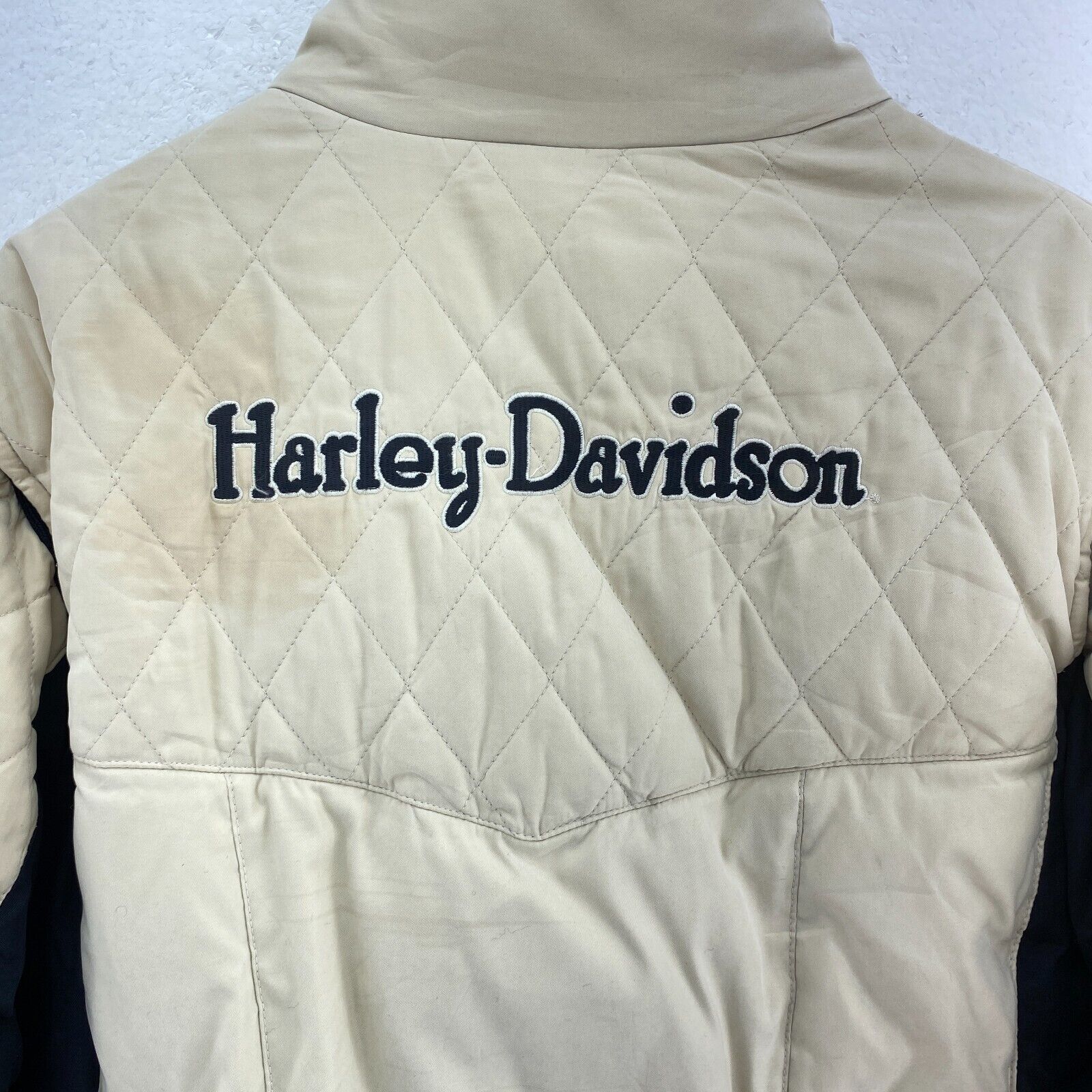 Harley Davidson Metal Logo Full Zip Beige Puffer Jacket Size L