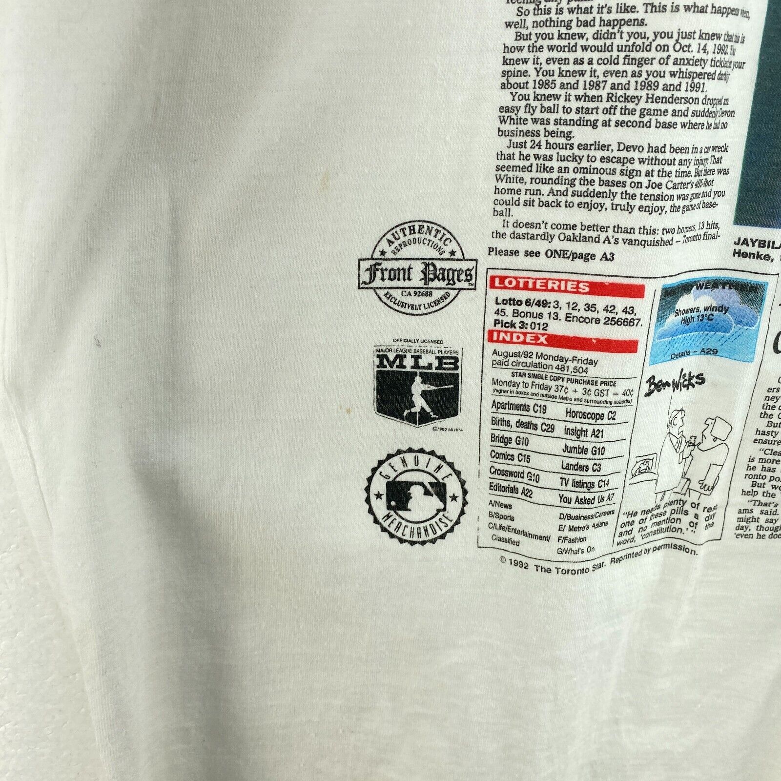 The Toronto Star American League Champs White T-shirt Size XL